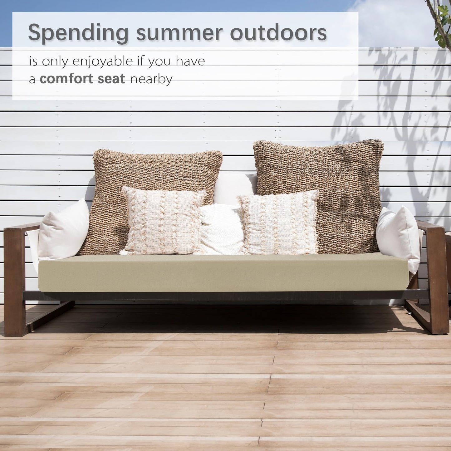 Favoyard Outdoor Bench Cushion 59 × 16 Inch Waterproof & Color Resistant Patio Benches Cushions for Garden Loveseat Swing Couch Furniture with Handle, Removable Cover and Adjustable Straps, Beige