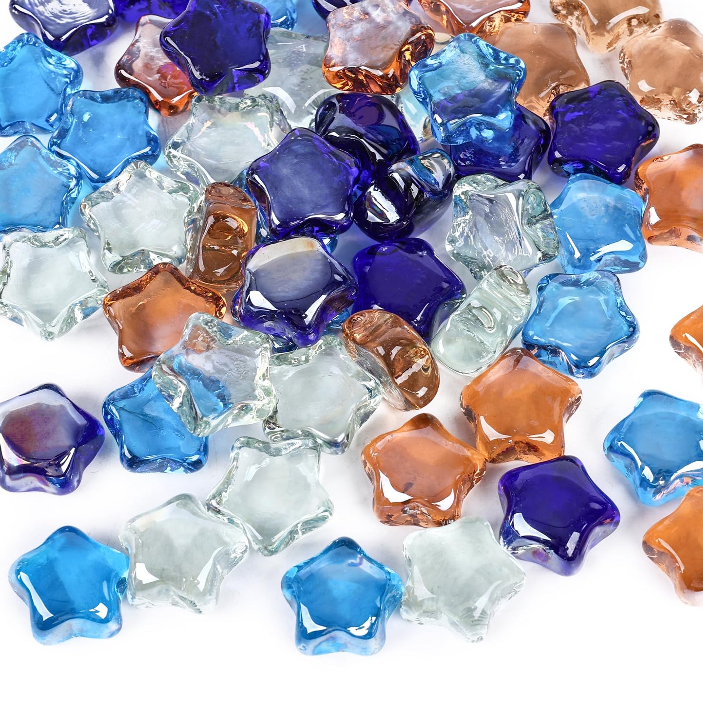 DomeStar 2 LB Glass Beads, Decorative Marbles for Vases, Sun Moon Stars Flat Marbles Glass Gem for DIY Aquarium Vase Fillers(35-40pcs)