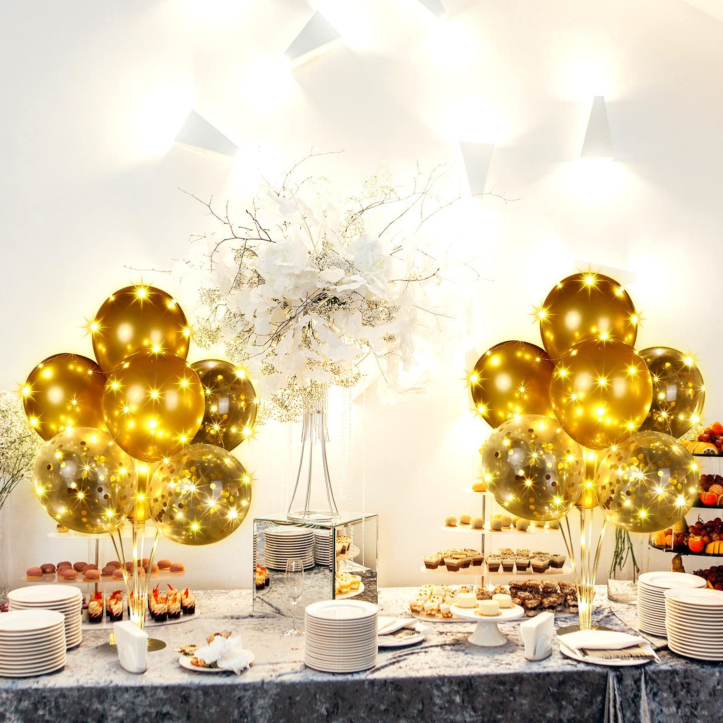 4 Set Table Balloon Stand Kit with Lights Balloons Holders Centerpieces for Table Light up Tabletop Centerpieces for Wedding Birthday Bridal Shower Baby Shower Graduation(Gold)