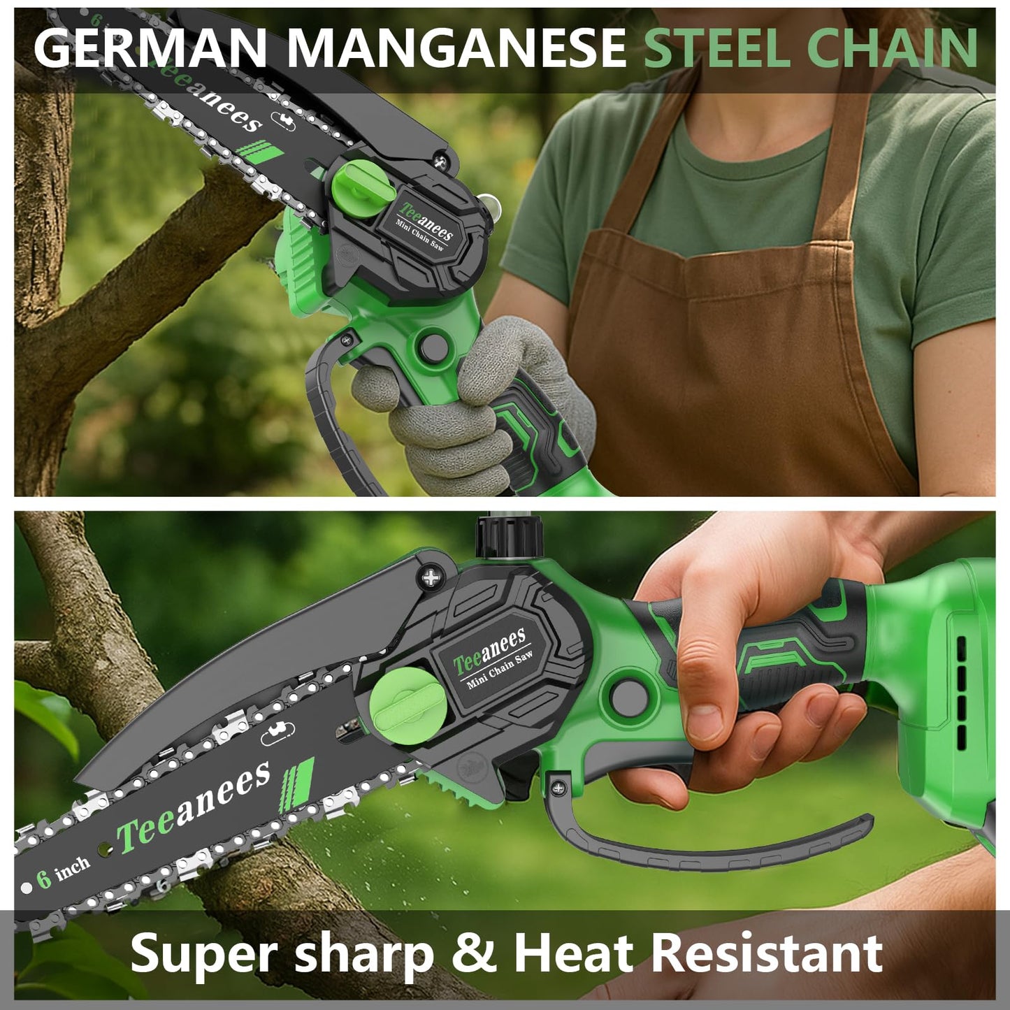 TEEANEES Mini Chainsaw Cordless, 6-Inch Small Electric Chainsaw with 21V Battery & 3 Chains, Hand Held Chain Saw Battery Powered for Wood Cutting & Tree Trimming, Ideal Gardening Gift for Men Dad.