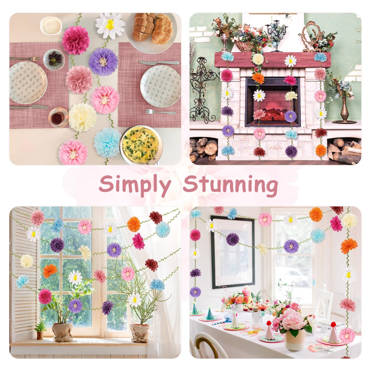 Kriyokiaa Tissue Paper Flowers Wildflower Paper Pom Pom Garlands Hanging Flowers Decorations for Wildflower Baby Shower, Baby in Bloom Baby Shower, Bridal Shower and Birthday Decorations