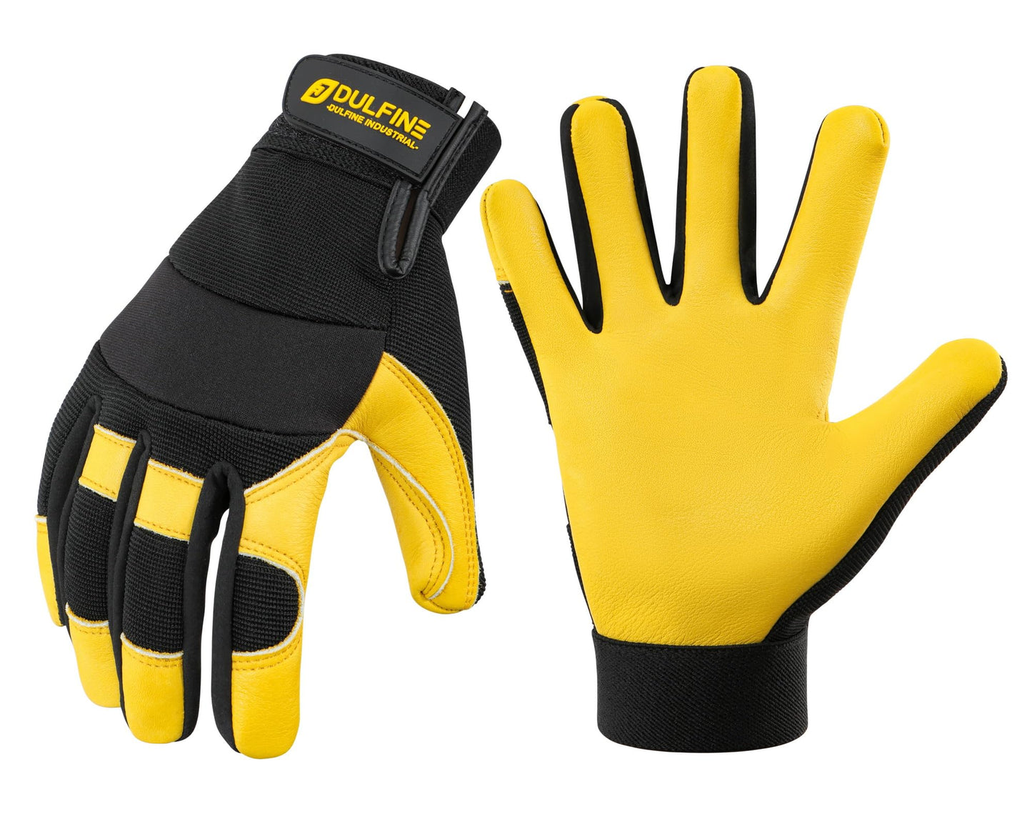 DULFINE Cow Leather Palm Mechanic Work Gloves for Men & Women,Flexible Breathable Fit-Padded Knuckles,Ideal for Construction Yardworks DIY