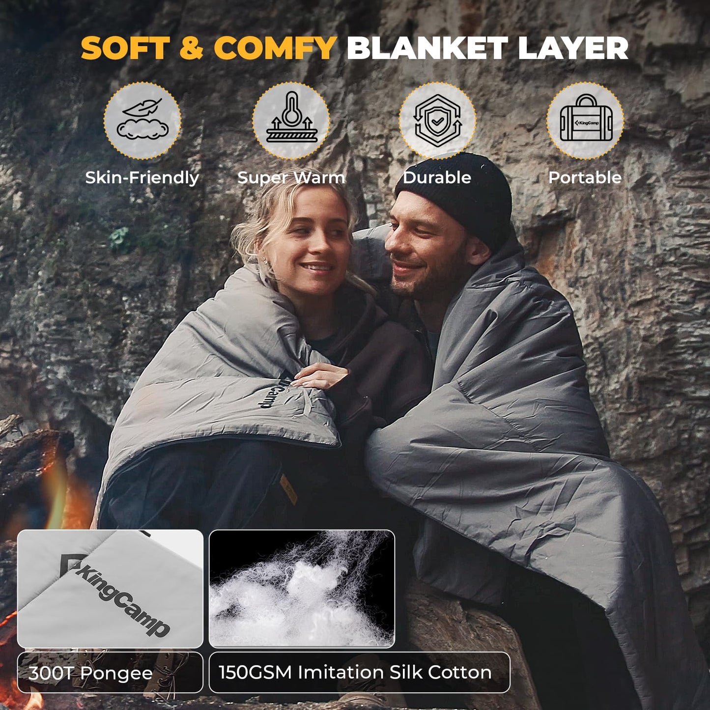 KingCamp 3-in-1 Sleeping Bag for Adults Cold & Warm Weather, XL Size for Big & Tall Individuals, Waterproof, Flannel Lining, Extra Length-Ideal for Camping & Backpacking (Black)