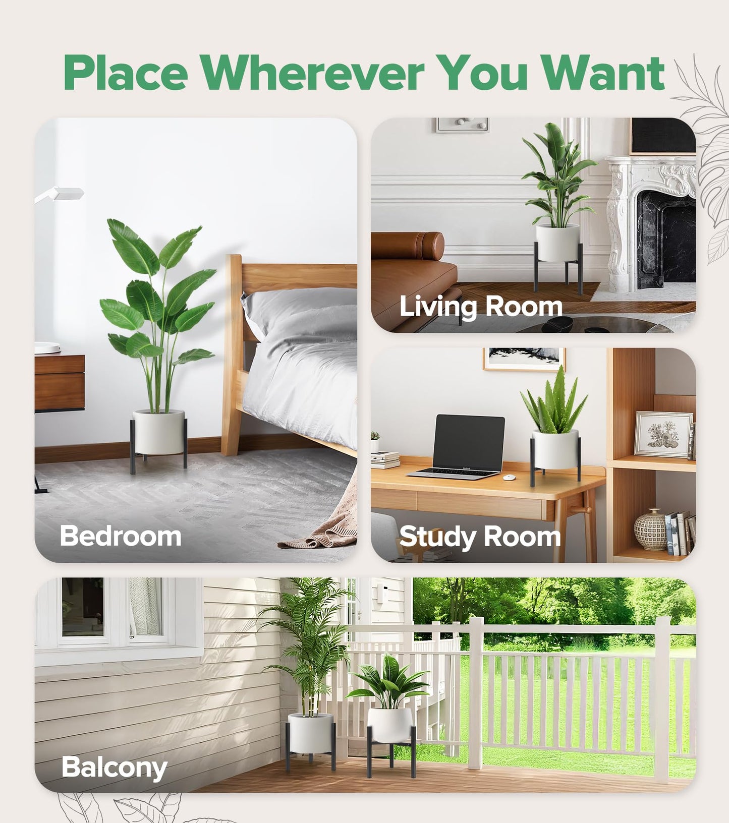 AZADESJET Plant Stand Indoor Adjustable, Metal Modern Indoor Plant Stand, Heavy Duty Plant Stands Outdoor Corner, Stable Plant Holder, Fits 8 to 12 Inches Pots, Black, 1 Pack, Pot & Plant Not Included