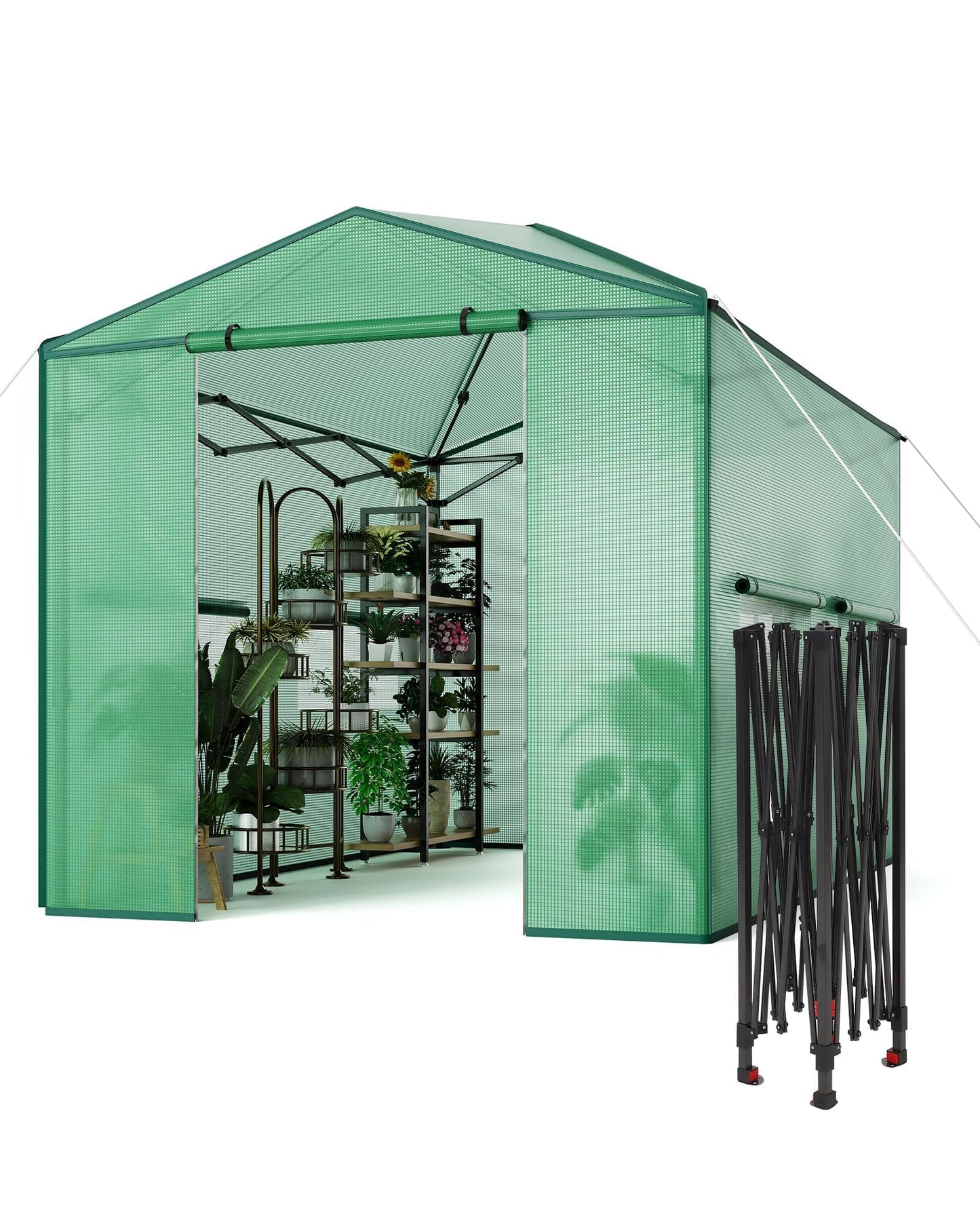 8x12 FT Pop-Up Greenhouse with Durable PE Cover, 96"x144" Large Grow Tent for All Seasons | Features Zippered Doors & Mesh Windows for Indoor/Outdoor Plants, Easy to Assemble (Green)