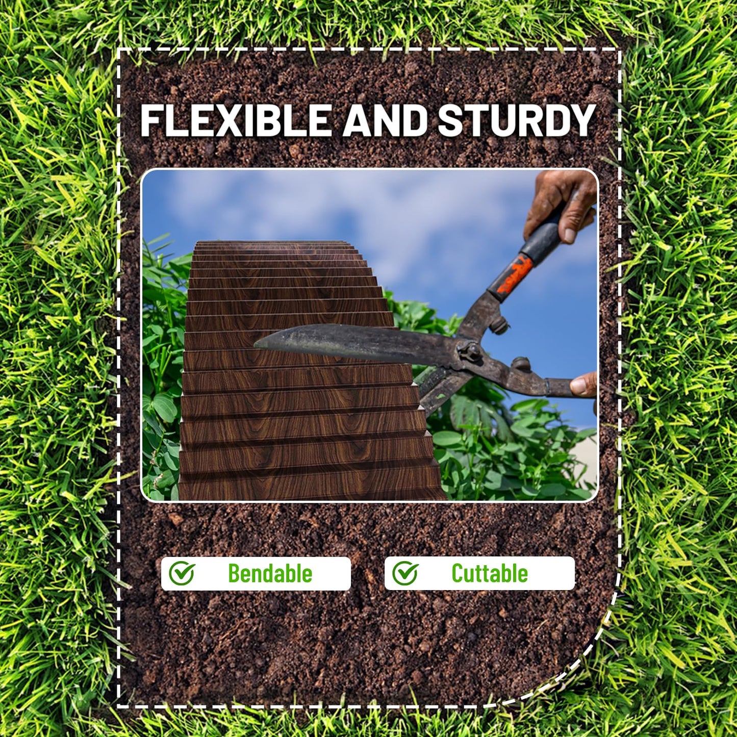 SnugNiture Corrugated Metal Garden Edging 4" x 50'-2 Pack, Sturdy Lawn Landscape Edging Border, Fence for Garden, Flower Bed and Yard (Brown)