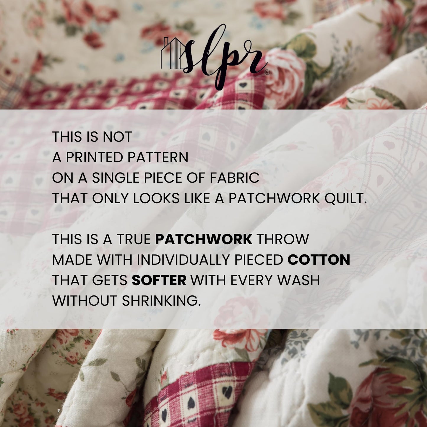SLPR Cotton Quilted Throw Blanket, 50" x 60" Floral Farmhouse Patchwork Quilt, Shabby Chic Patchwork Throw Lap Quilt for Couch, Country Roses