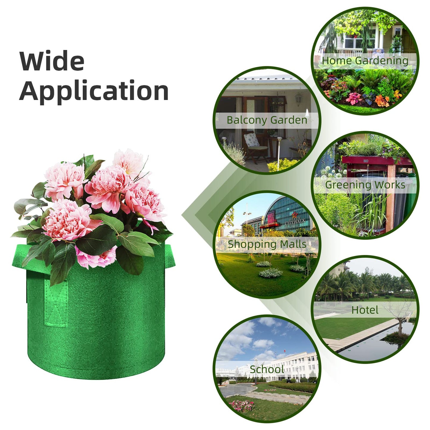 WHATWEARS 12-Pack 15 Gallon Plant Grow Bags, Thickened Nonwoven Fabric Pots with Handles, Vegetable Planter Bags Containers, Cloth Planters for Garden Vegetable/Flower/Plant/Fruits Outdoor (Green)