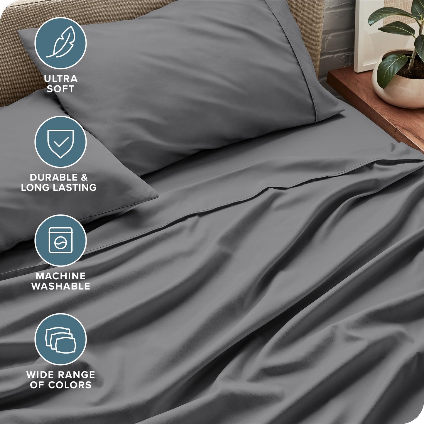 Bare Home Queen Sheet Set - 1800 Ultra-Soft Microfiber Queen Bed Sheets - Double Brushed - Deep Pockets - Easy Fit - 4 Piece Set - Bedding Sheets & Pillowcases (Queen, Grey)