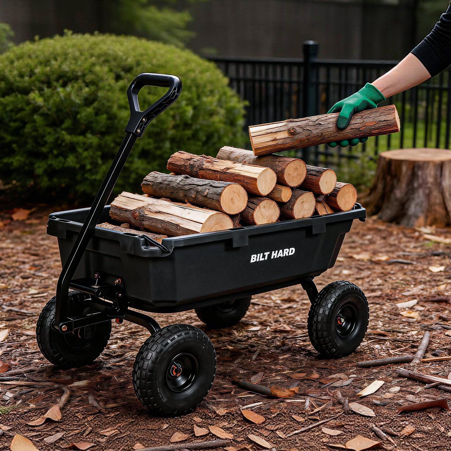 BILT HARD 900 lbs Poly Garden Dump Cart, 5 Cu.Ft Wheelbarrow Cart with 10" All Terrain Wheels & Quick-Release System, Heavy Duty Utility Wagon for Yard, Farm & Garden
