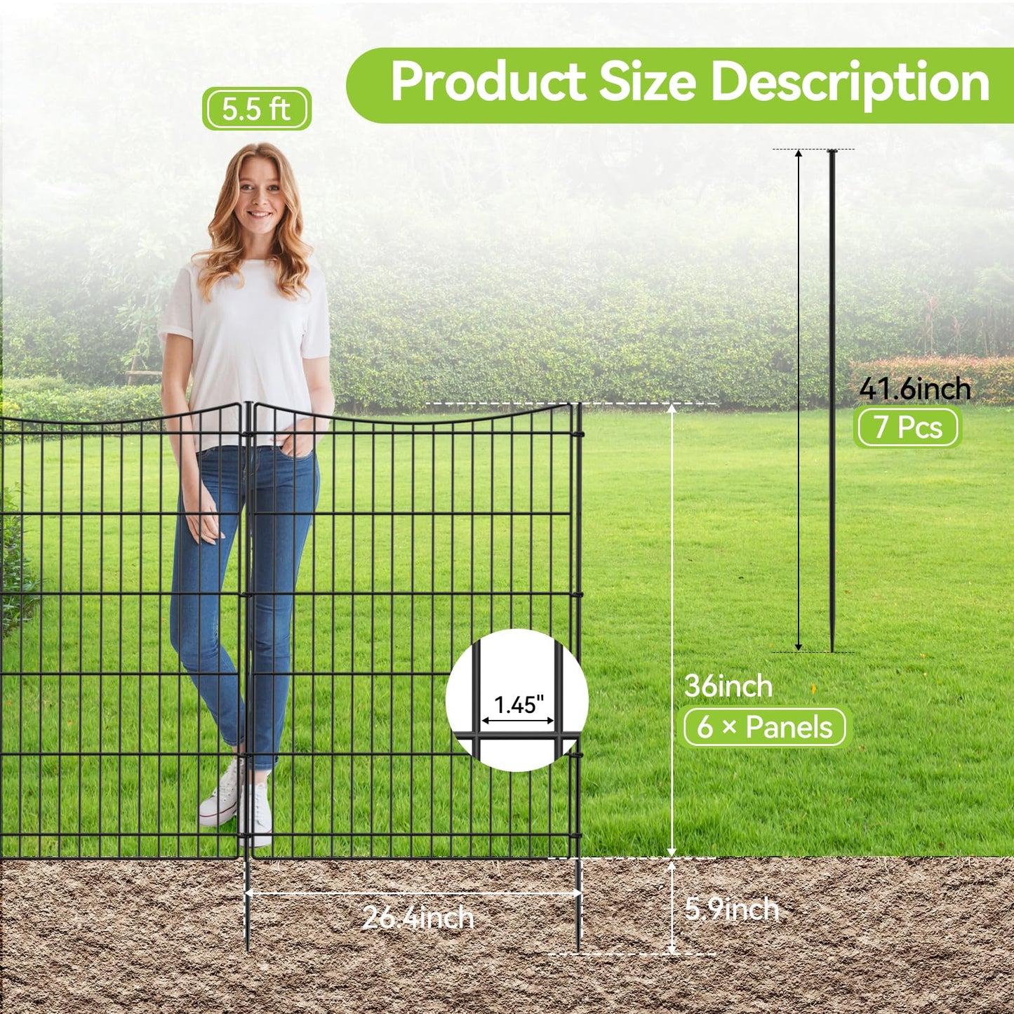 INJOPEXI Decorative Garden Fence 6 Panels 13ft(L)×36in(H) Garden Fences with 6 Panels Rustproof Metal Wire No Dig Temporary Animal Barrier Fencing Outdoor Dog Fence for Yard Patio - Without Gate