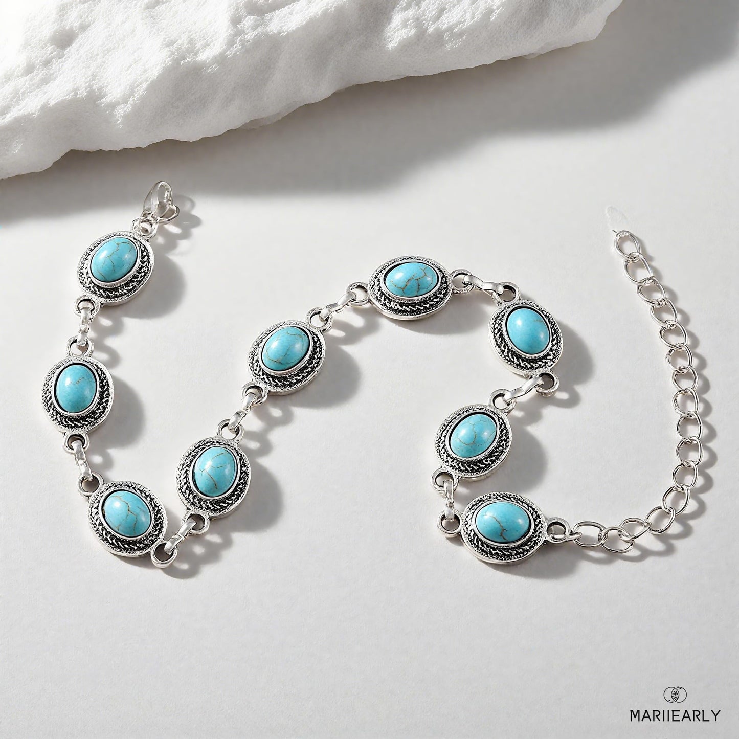 Mariiearly Turquoise Bracelet For Women,Boho Turquoise Jewelry For Women Bracelet Silver Turquoise Bracelet Bohemian Birthday Gifts for Women Mom 8" (Turquoise)