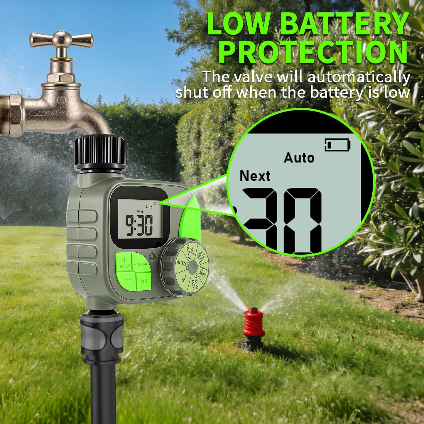 Sprinkler Timer for Garden Hose - Irrigation Timer for Outdoor Faucet, Automatic Programmable Watering Irrigation with Rain Delay/Manual Mode, Watering System Drip Irrigation for Yard Lawn Pool