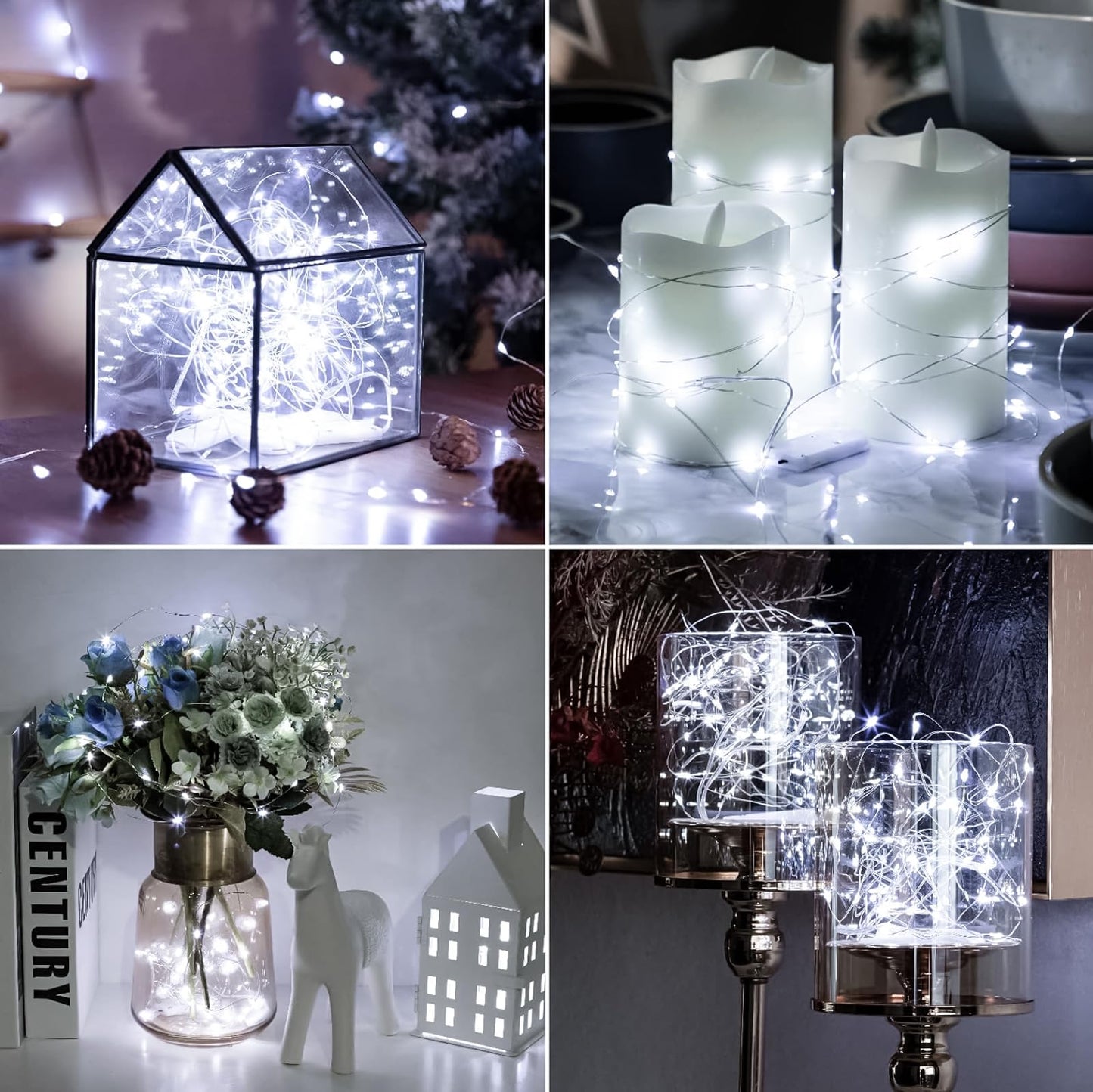 HXWEIYE 6 Pack White Fairy Lights Battery Operated, 7ft 20LED Mini Fairy Mason Jar String Light, Waterproof Firefly Starry Lights for DIY Wedding Party Bedroom Patio Christmas Décor