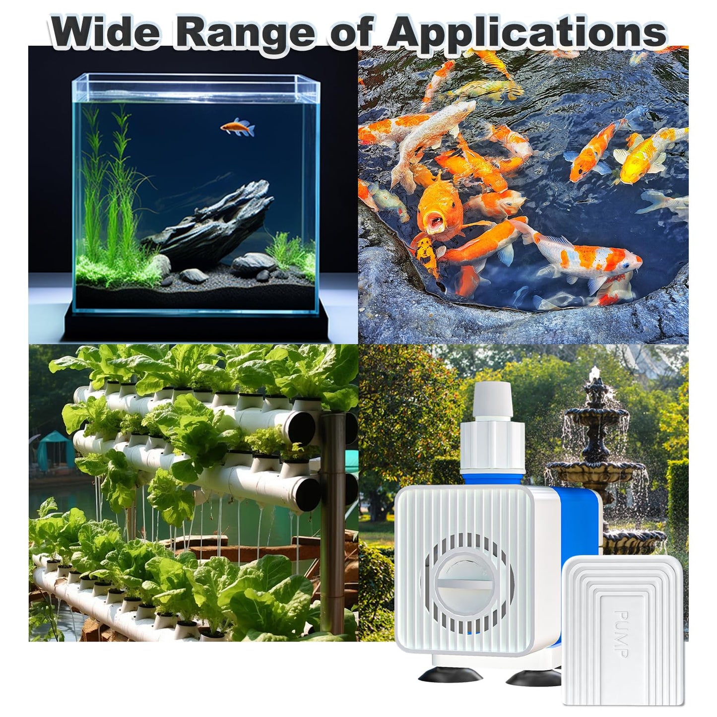 Knifel 400GPH Submersible Water Pump with 4.9ft hose Pond Pumps Ultra-Quiet & Adjustable Flow Rate for Fountains, Hydroponics, Ponds, Aquariums, and More
