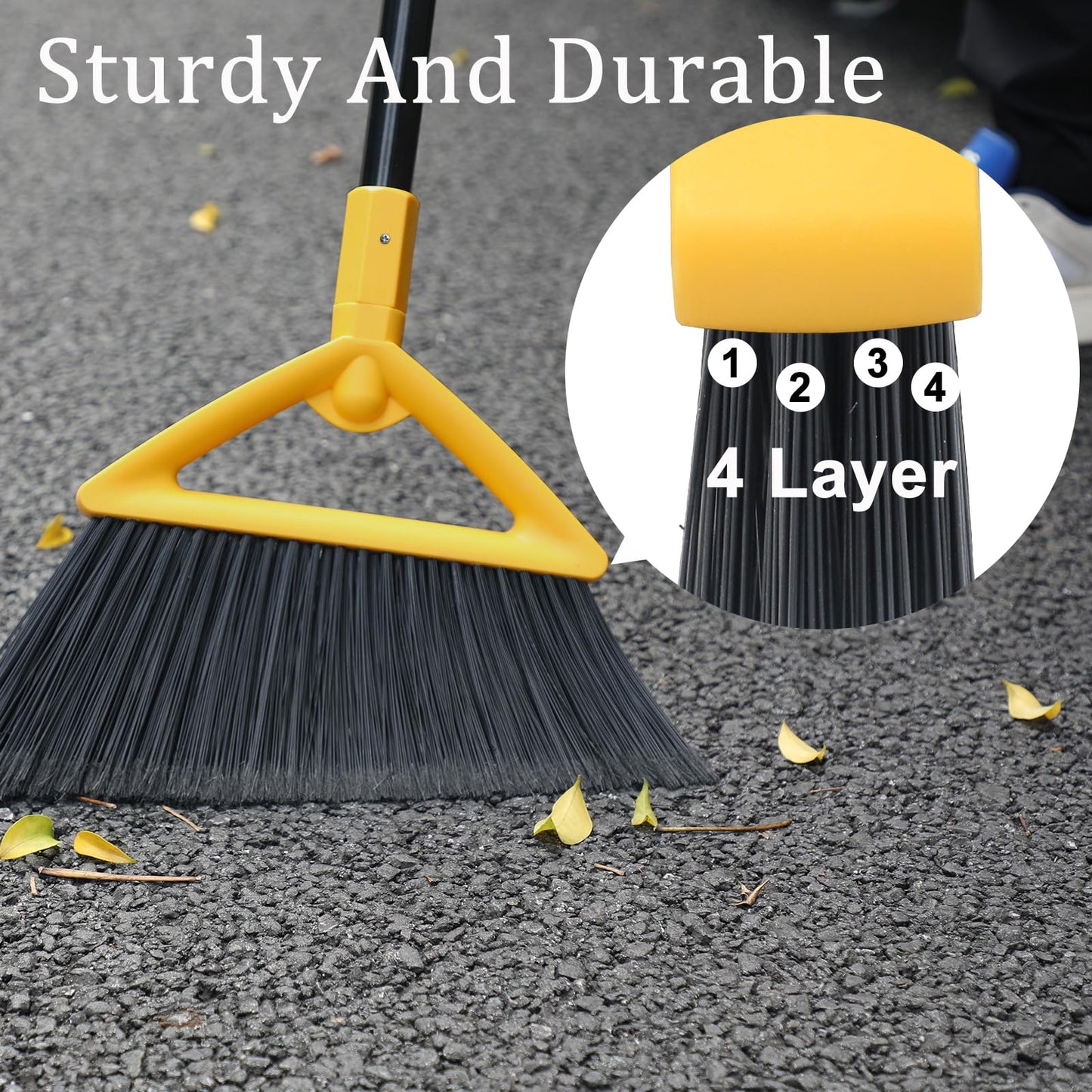 SZJYHQY Heavy Duty Angle Broom 3 Pack - Yellow Broom for Outdoor & Indoor, Garage, Driveway, Sidewalk, Kitchen & More, Long Handle