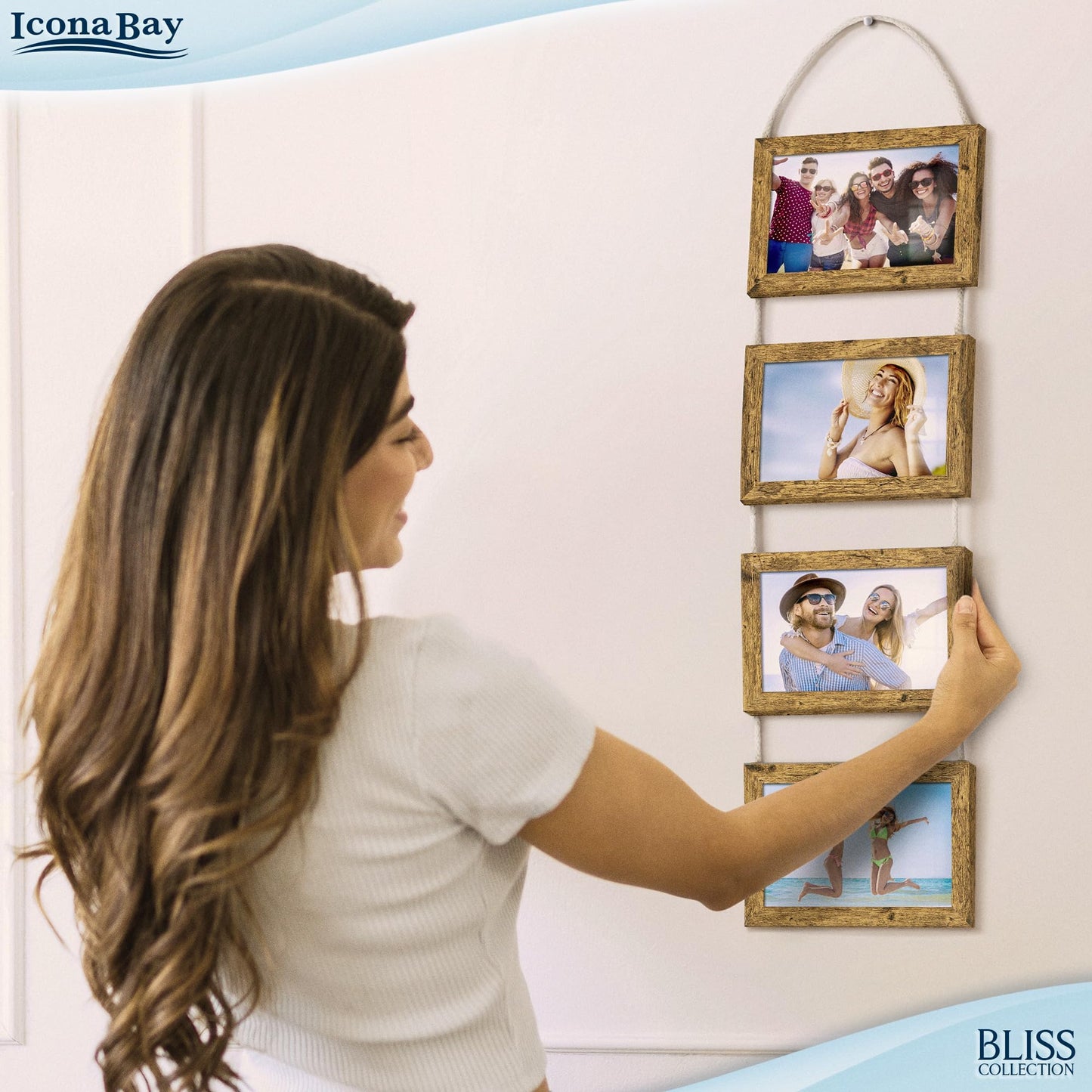 Icona Bay - 4x6 Wall Hanging Picture Frames Collage with 4 Openings - Rustic Brown - Casual Style Engineered Wood Frames - Wall Mount Only - Bliss Collection