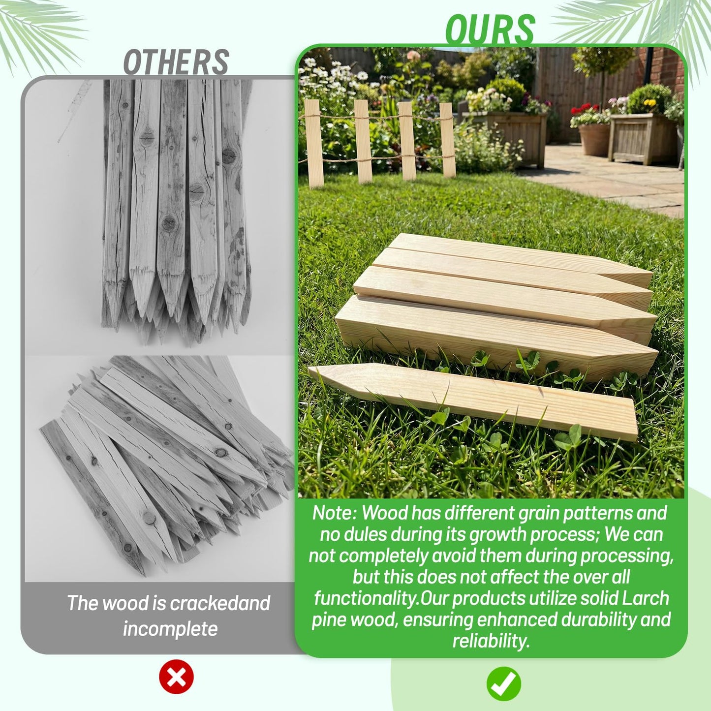 Warmfarm 20 Pack Wooden Garden Stakes, Wood Survey Grading Stakes 12in, Wood Garden Stake for Vegetables and Vines, Pointed Wooden Stake for Fencing, Landscaping, Survey Use