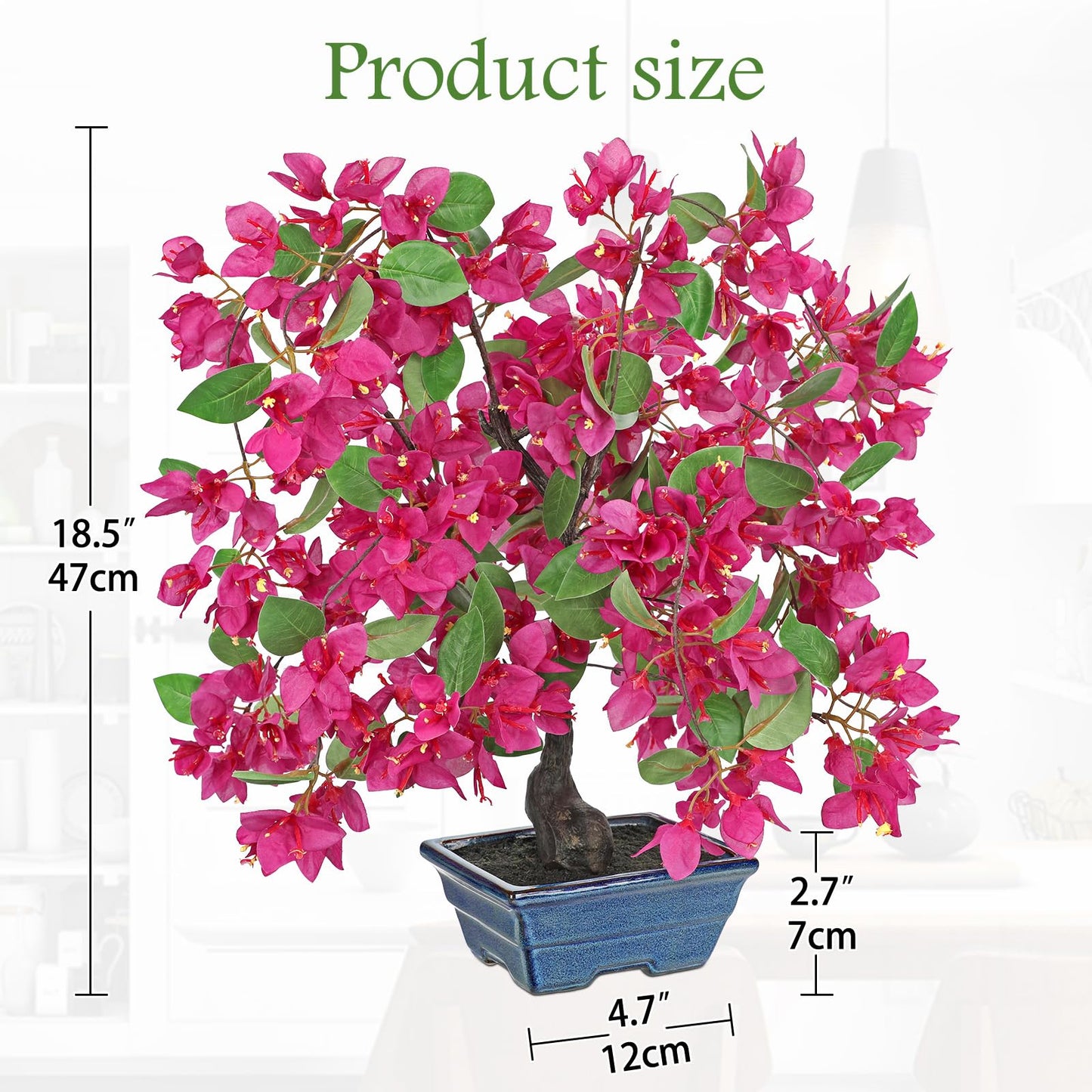 Briful Artificial Bougainvillea Tree in Blue Pot 18.5" Tall Faux Bougainvillea Floral Tree Tropical Silk Fake Flower Plant for Home Office Living Room Table Décor(Pink)