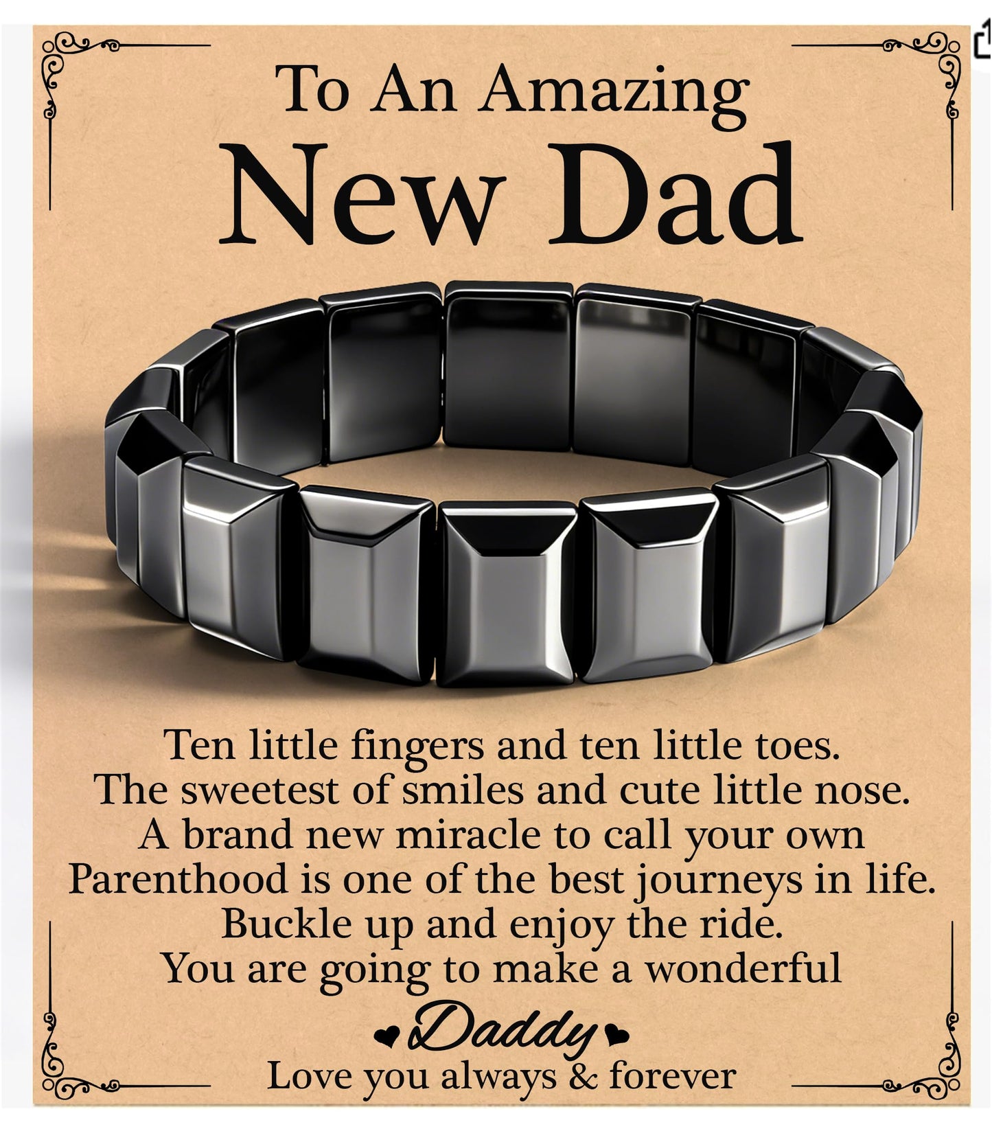First Fathers Day Bracelet Gifts for New Dad Geometric Hematite Bracelet for Men New Dad Gifts Birthday Jewelry Hematite Grounding Bracelets Reignite Masculine Energy Birthday Motivational Gift