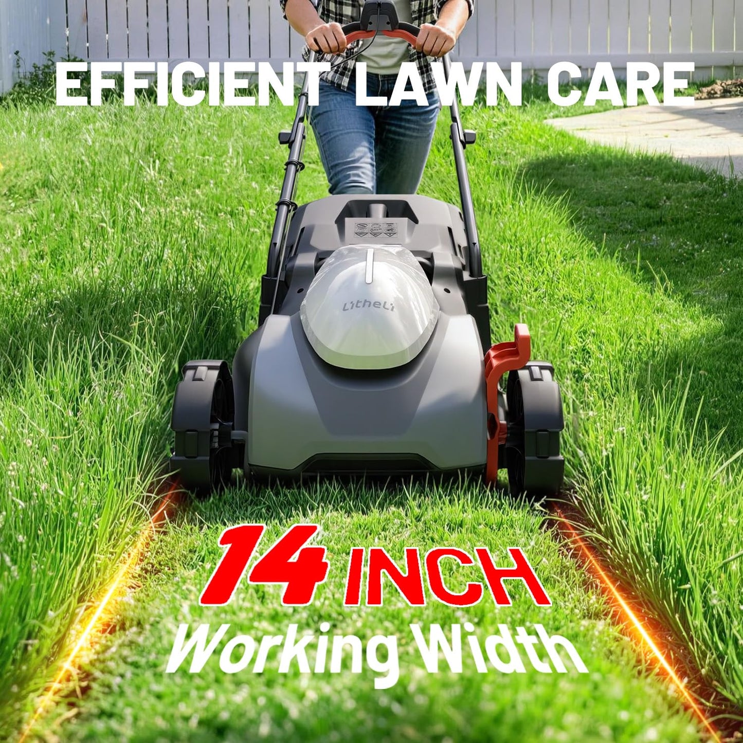 Litheli 14 Inch Cordless Lawn Mower, 5 Heights Adjustment, U20 Series 20V Electric Lawn Mowers for Garden, Yard and Farm, Light-Weight with Brushless Motor, 5.0Ah Portable Battery Included