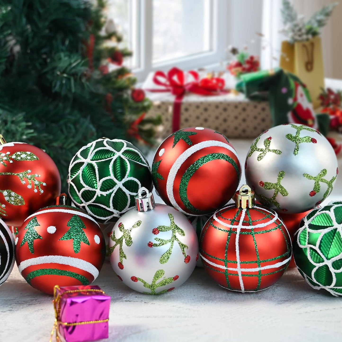 16PCS Christmas Balls Ornaments - 2.36’’ Plastic Christmas Tree Ornaments Balls Shatterproof, 2026 White Green Silver and Red Hanging Decorations for Christmas
