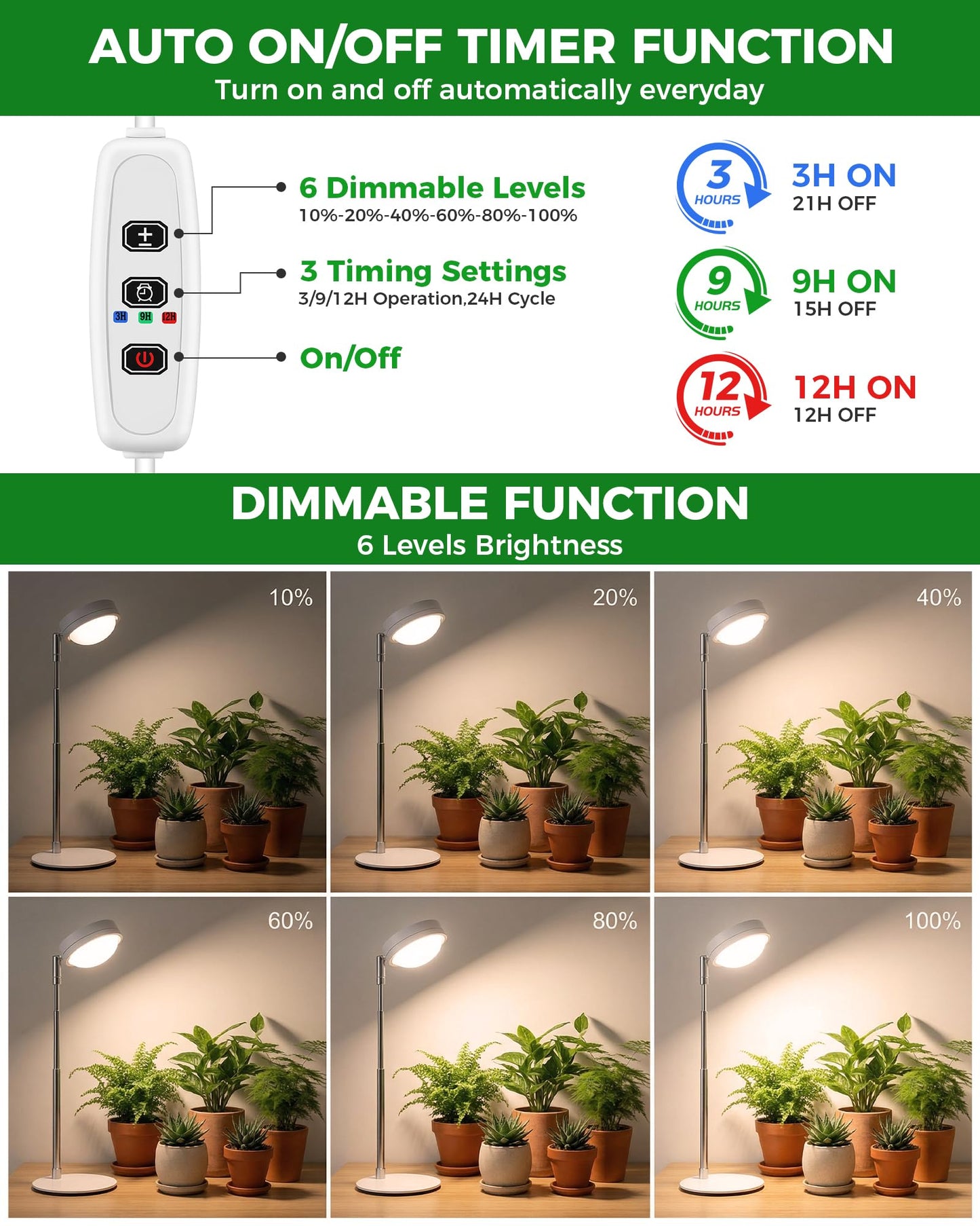 Tmsluody Plant Grow Light, Full Spectrum Grow Lights LED Spotlight with Metal Base, Desk Plant Growing Lamps with Auto On Off Timer 3/9/12H, 6 Brightness Levels, 9.8-25.6'' Adjustable Height