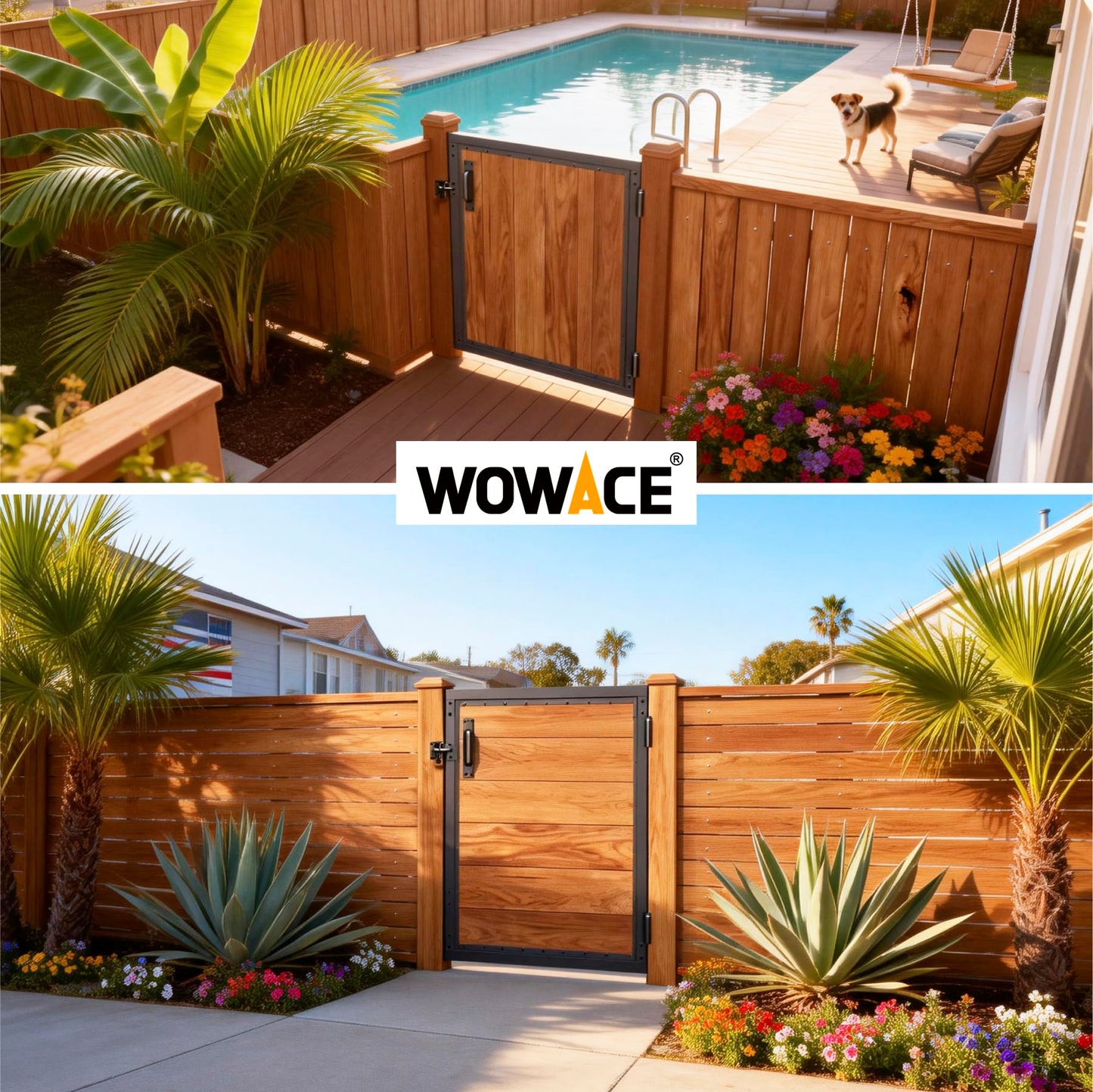 WOWACE 3x3FT Fence Gate Frame Kit 201 Stainless Steel Heavy Duty Garden Gates Anti-Sag Backyard Front Gate Reinforcement Hardware, Left/Right Mount (No Wood Planks Included)