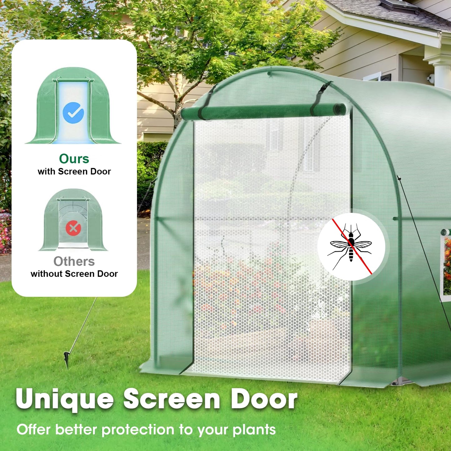 Walk-in Greenhouse, 10x7x7 FT Heavy Duty Tunnel Green House for Outdoors, Portable Green Houses for Outside, Winter Hot House with Metal Frame & Roll-up Zipper Door Screen Windows
