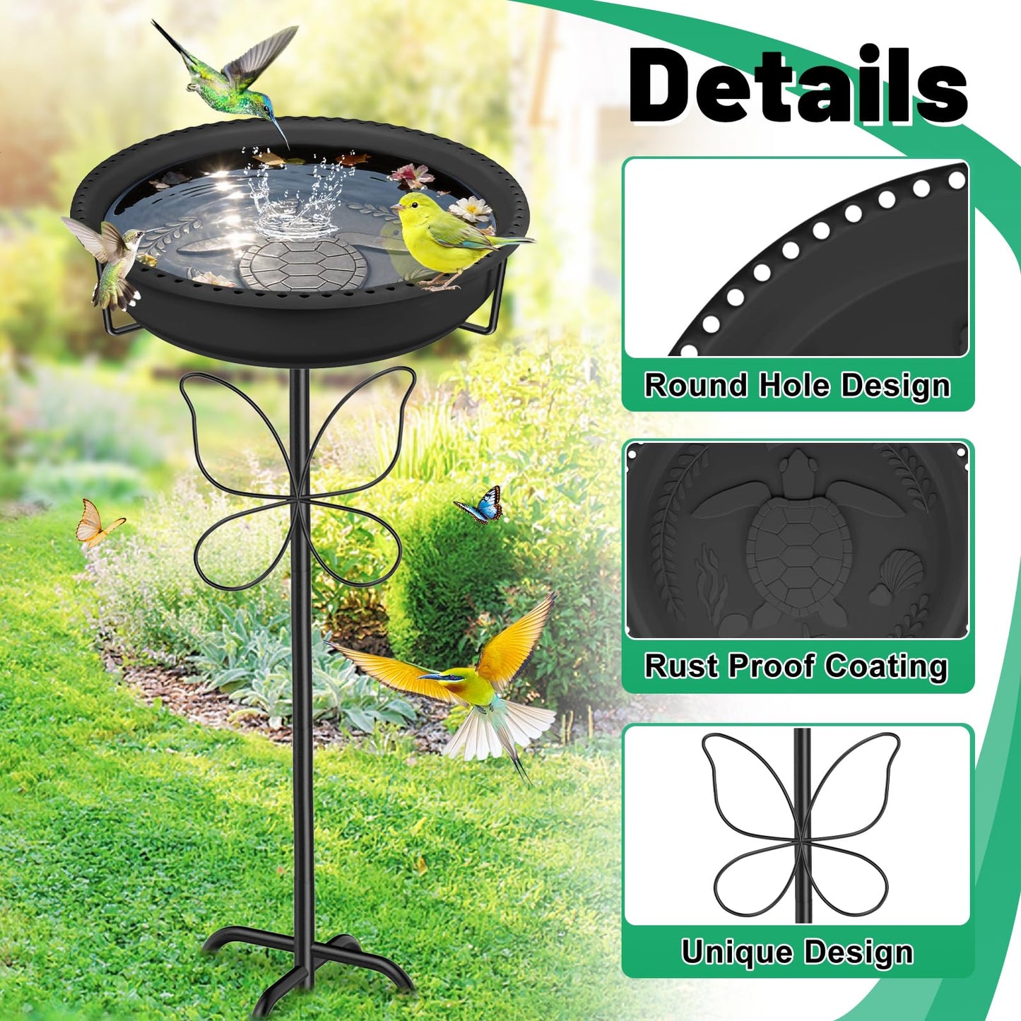 YOADEHOA Bird 37In Bath for Outside with Removable Bowl Metal Base, Freestanding Rust-Proof Birdbaths & Birdfeeder, Bird Baths Feeder Bowl for Outdoors Garden Patio Yard Lawn Decor (Black)