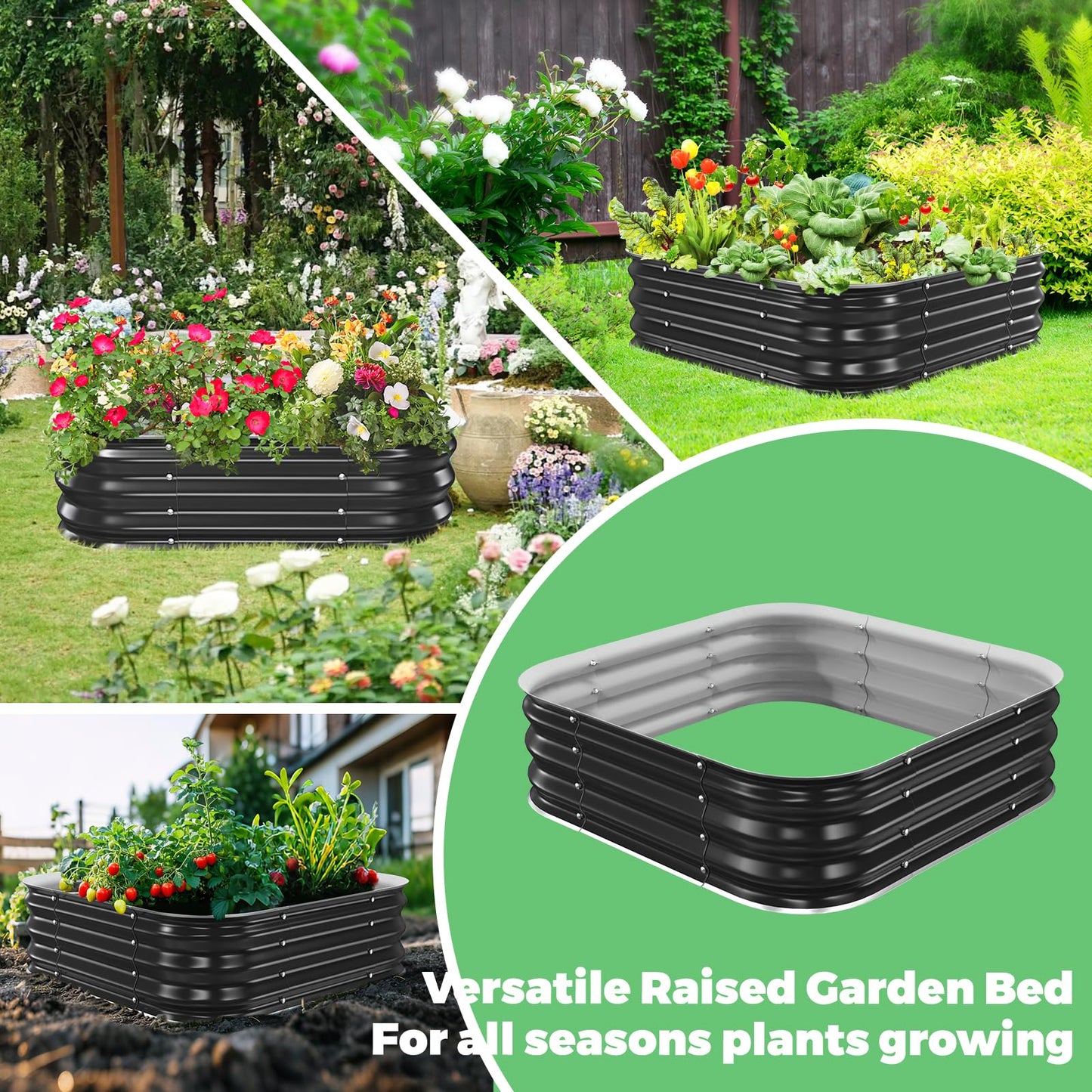 JAUZVIL Galvanized Raised Garden Bed, 4x4x1ft Garden Planter Bed Outdoor, Heavy Duty Rustproof Steel Raised Bed Kit for Gardening Vegetables Fruits Flowers Grow Black