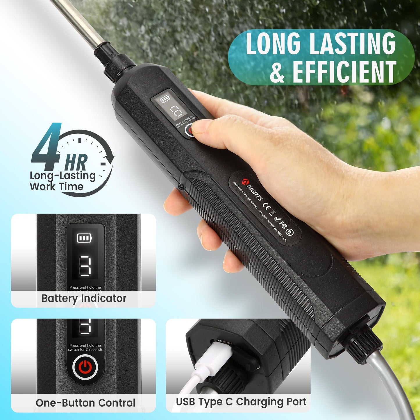 2 Gallon Battery Powered Garden Sprayer,Upgrade Electric Sprayer with 4 Types of Nozzles,3-Level Adjustable Speeds,Retractable Wand and Adjustable Shoulder Strap for Lawn, Garden and Yard.
