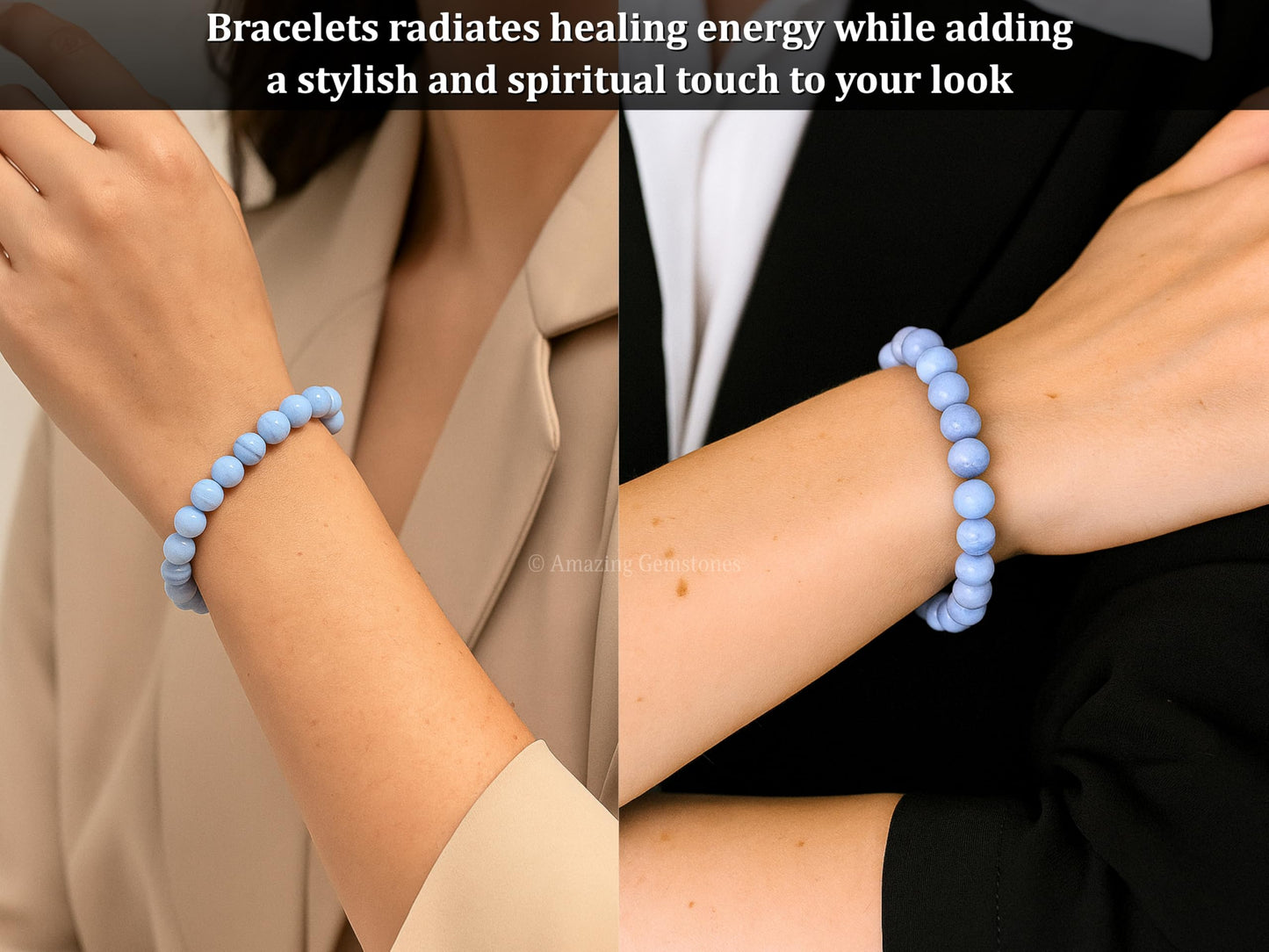 Amazing Gemstone Blue Lace Agate Bracelet for Women Men's Gifts - Protection Healing Crystal Bracelet - 8mm Gemstone Beaded Stretchable Bracelet Pulseras Para Hombres Mujer Stocking Stuffers Mothers Day Gift