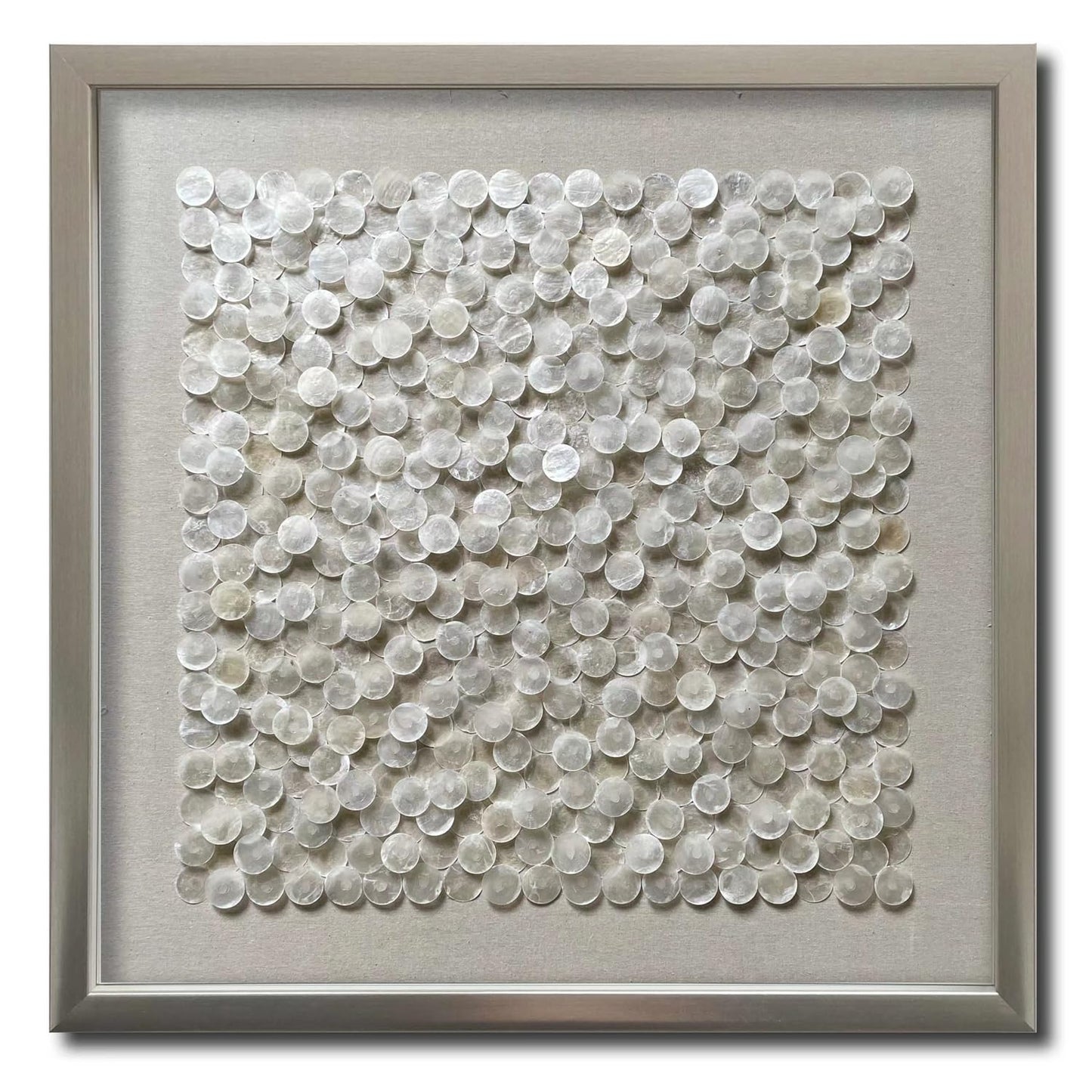 SYGALLERIER Handmade Coastal Shell Shadow Box Art Wall Decor - Natural Shell Framed 3D Wall Artwork for Modern Nordic Minimalist Style -24 * 1.2 * 24IN Framed Front Glass Easy to Hang