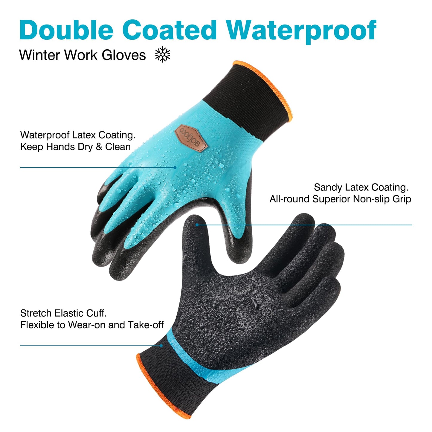 COOLJOB Waterproof Winter Freezer Gloves for Working Gardening Fishing Construction Worker, Double Coated Rubber for Warehouse Cold Refrigeration House, 1 Pair Large Blue