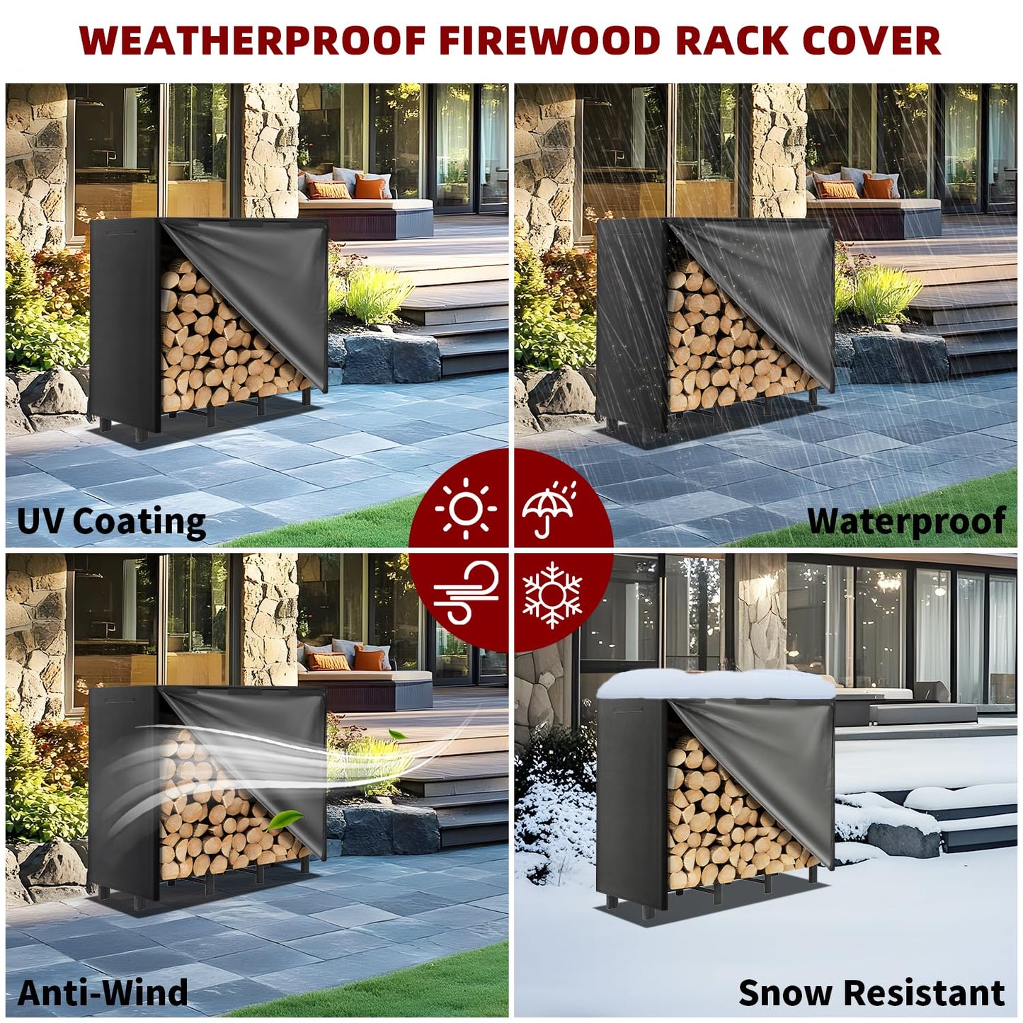 DNKMOR 4FT Firewood Rack with Waterproof Cover,Heavy Duty Firewood Storage Log Holider for Outdoor&Indoor,Fireplace Wood Rack with 600D Oxford Fabric