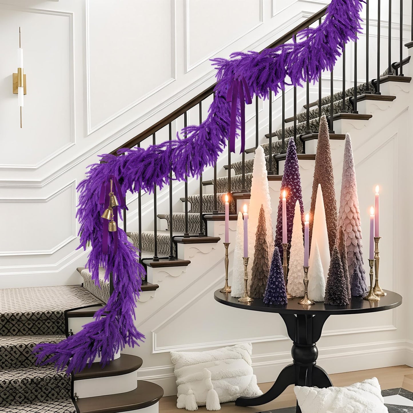 N&T NIETING Christmas Garland Norfolk Pine Garland Real Touch Artificial Christmas Purple Xmas Garland for Mantle, Table Holiday Fireplace Staircase Indoor Outdoor Christmas Decorations (9 FT)