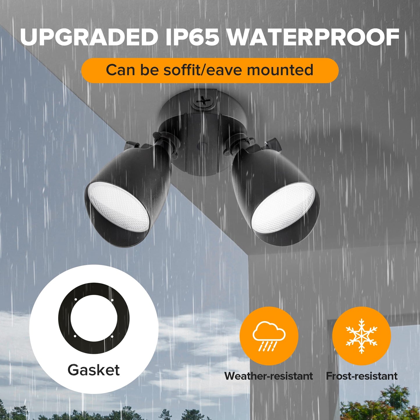 UME 2-Packs 2500 Lumen 32 Watt 28 LED Dual-Head Floodlight Outdoor, Full Metal Design, Waterproof Exterior Security Wall Light 5000K for Patio, Garden, Yard-Black