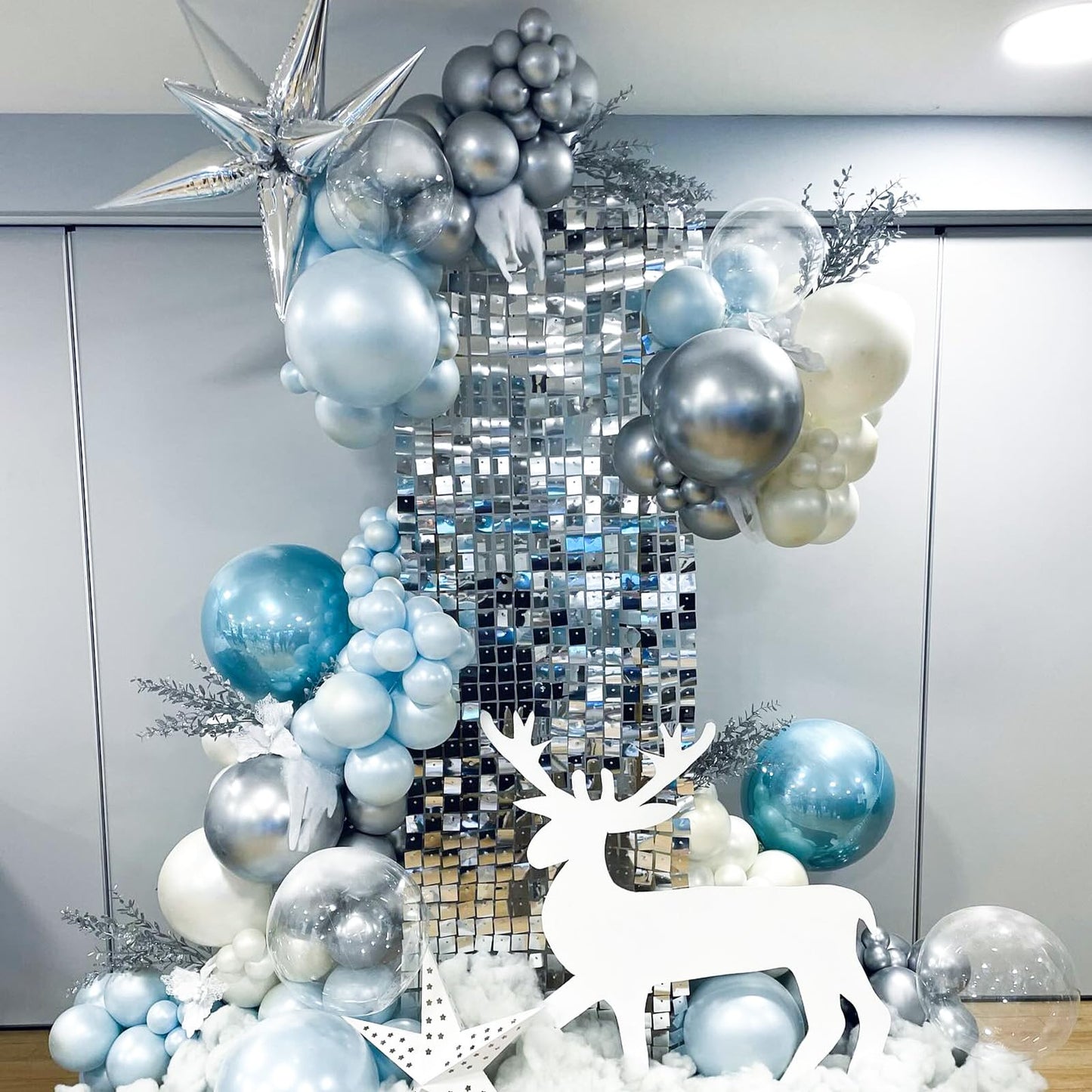 Jobkoo Snowflake Balloon Garland Arch Kit Winter Snowflake Balloons with Silver Blue White Snow Confetti Latex Balloon for Winter Wonderland Christmas Baby Shower Princess Birthday Party Decor