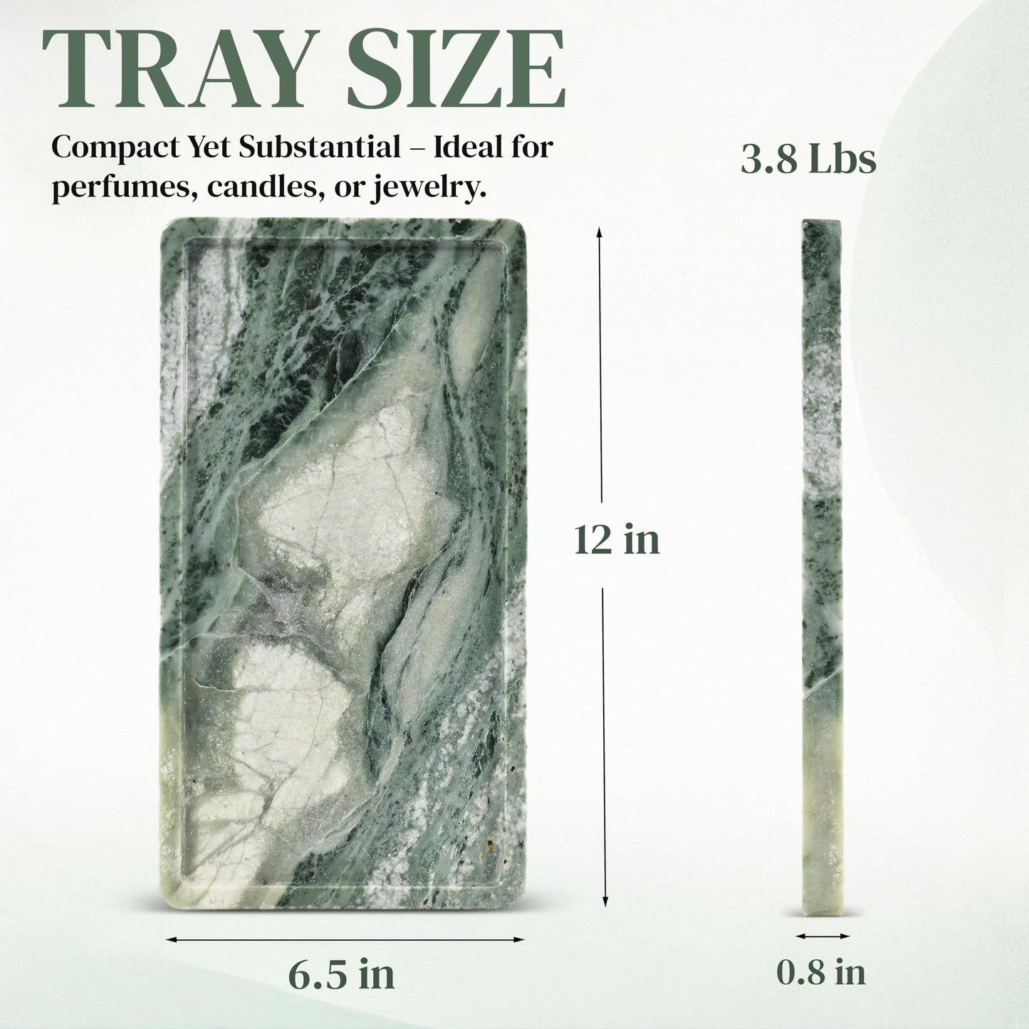 Green Marble Tray – 12" x 6.5" Decorative Vanity Tray for Bathroom, Countertop, Jewelry, Candles, Kitchen | Natural Stone Organizer for Makeup, Perfume, Skincare & Home Décor