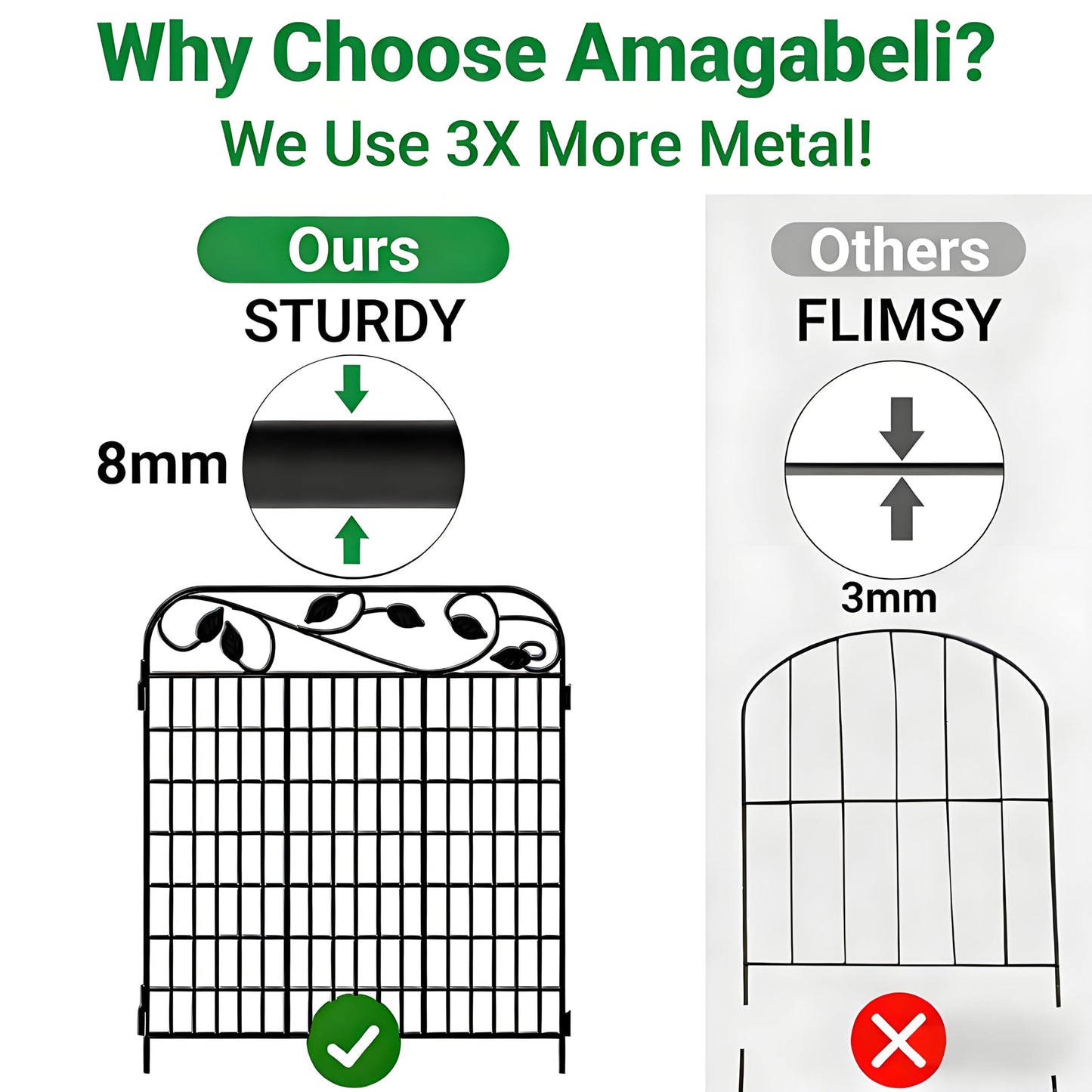 AMAGABELI 4 Panels 44 in(H )X 12 ft(L) Decorative Garden Fence Gate,Dog Fence Outdoor for Yard,Rustproof Tall Garden Fencing Animal Barrier Metal Wire Panel Border with Leaves for Flower Bed Black