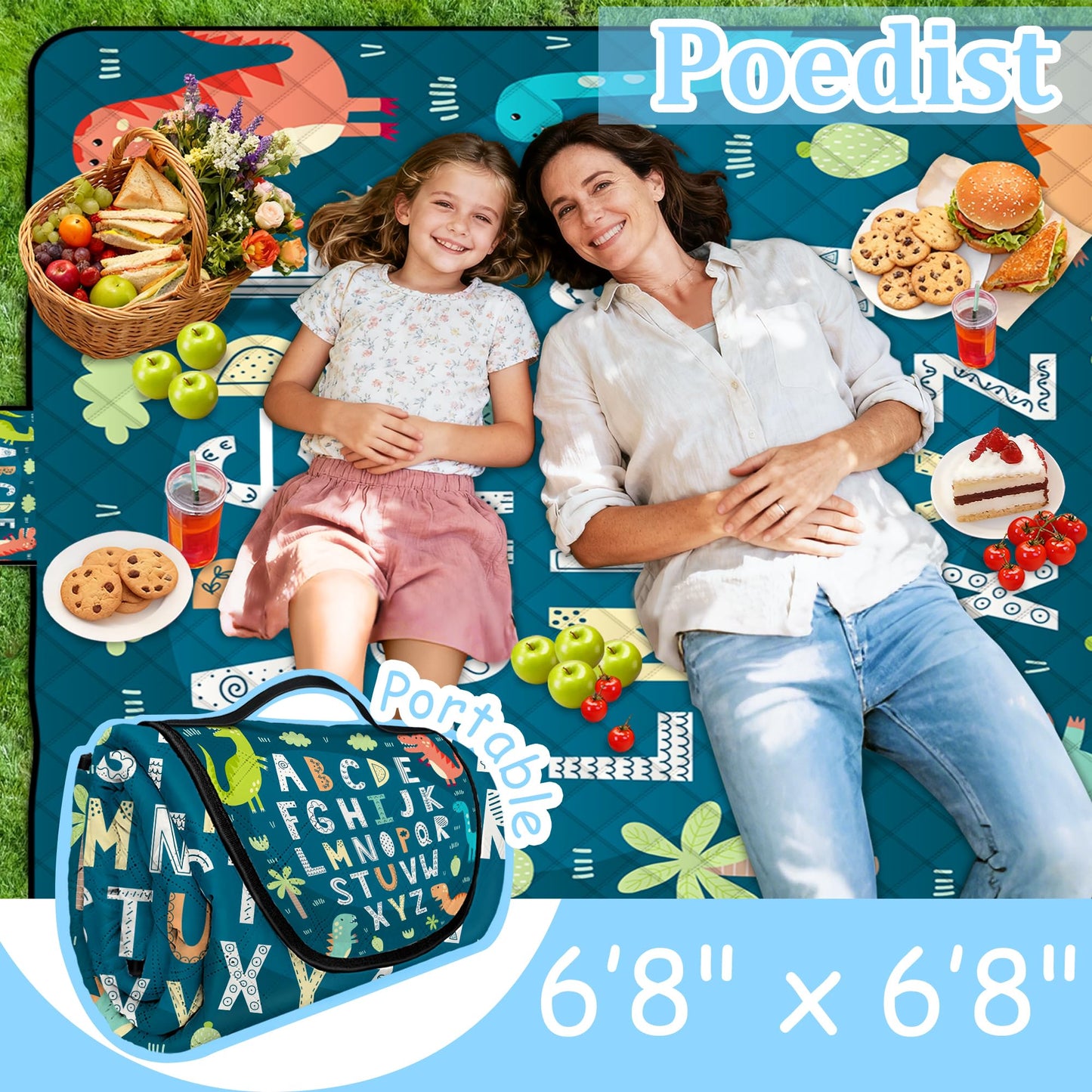 Extra Large Picnic Blanket Waterproof,80"x 80"Foldable Machine Washable Beach Blankets,Outdoor Blanket for 6-8 Adults,Picnic Mat Suitable for Indoor Crawling,Park Beach,Camping,Hiking,Travel( Blue)