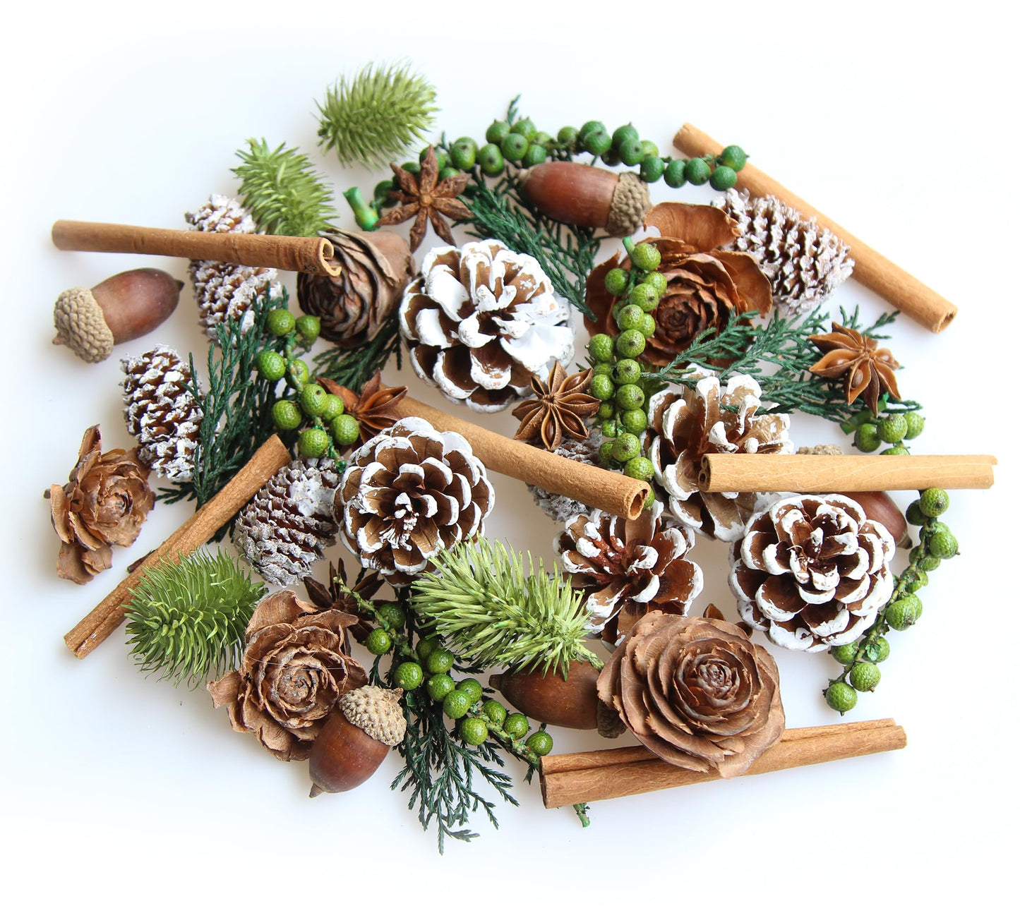 DIY Natural Dried Flower Kit - Bulk Dried Plants, Pine Cones, Scented Lemon Slices, Cinnamon Sticks Wood Roses & Mini Pinecones for Home Décor, Christmas Decoration (Green)