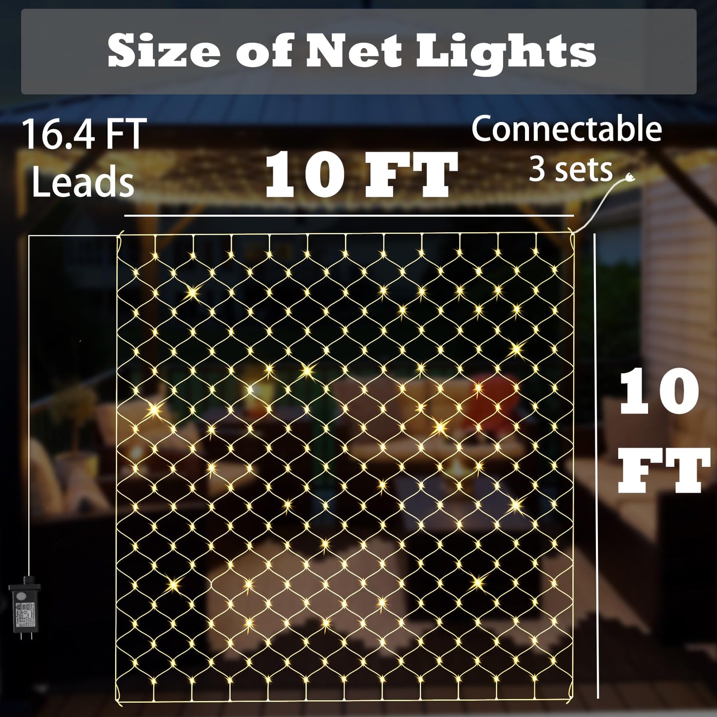 Eueasy Outdoor 360 LED Gazebo Net Lights, 10×10 FT Connectable Fairy Lights with 8 Modes, for Bushes, Garden, Backyard, Holiday, Christmas
