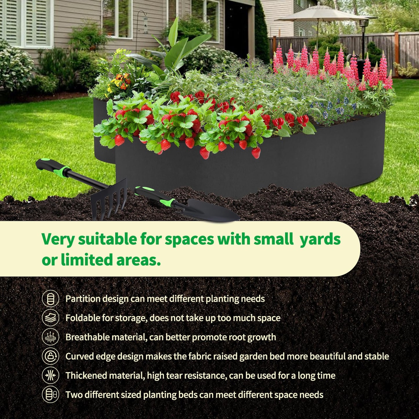 2 Pack Fabric Raised Garden Bed 6FTx3FTx1FT Plant Grow Bags Large Oval Garden Grow Bags Breathable Fabric Garden Bed Gardening Planting Container for Vegetables Potatoes Flowers Tomato,4 Grids+2 Grids