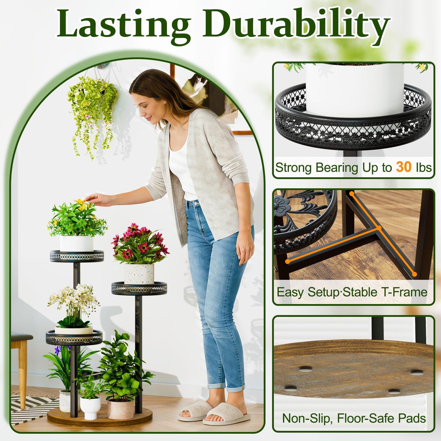 NQW Plant Stand Indoor Outdoor 3 Tier Corner Metal Plant Shelf Tiered Flower Pot Stands for Garden Balcony Living Room
