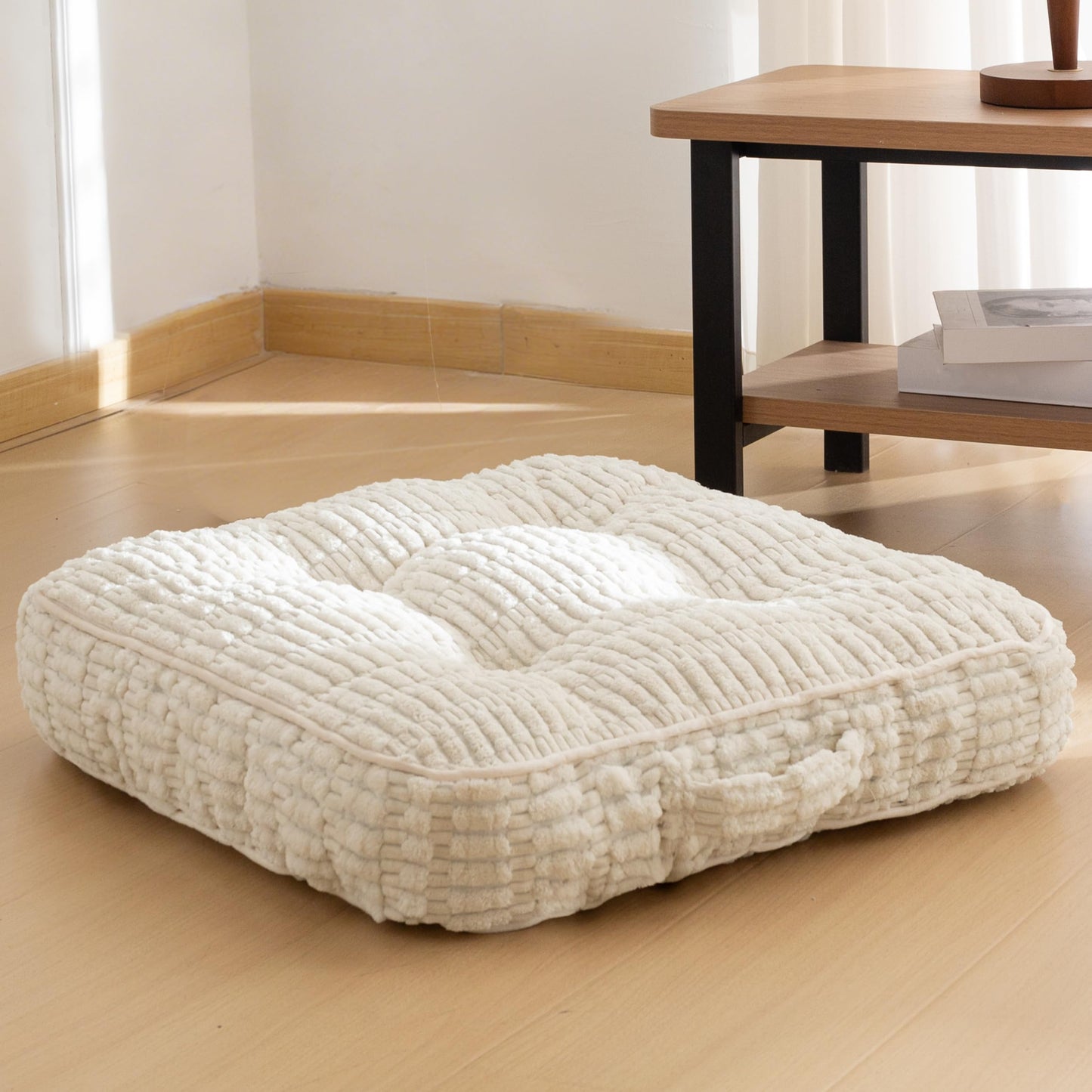 Washable Floor Pillow Cushion for Adults, Meditation Cushion Pillow, Removable Tufted Blended Corduroy Cover, Large Square Floor Sitting for Tatami Living Room or Yoga, 22x22 Inch, Machine Washable