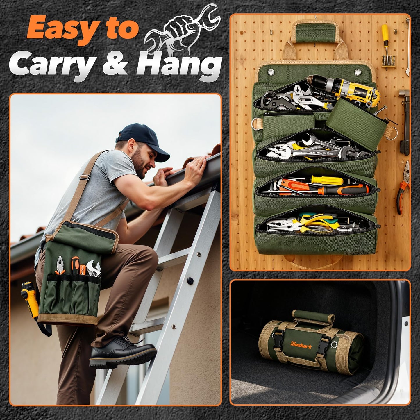 Gifts for Men, Roll Up Tool Bag, Anniversary Birthday Gifts for Men Dad Husband Him Boyfriend, Father Day Gifts for Dad Who Have Everything, Portable Tool Organization for Mechanic Welding Electrician