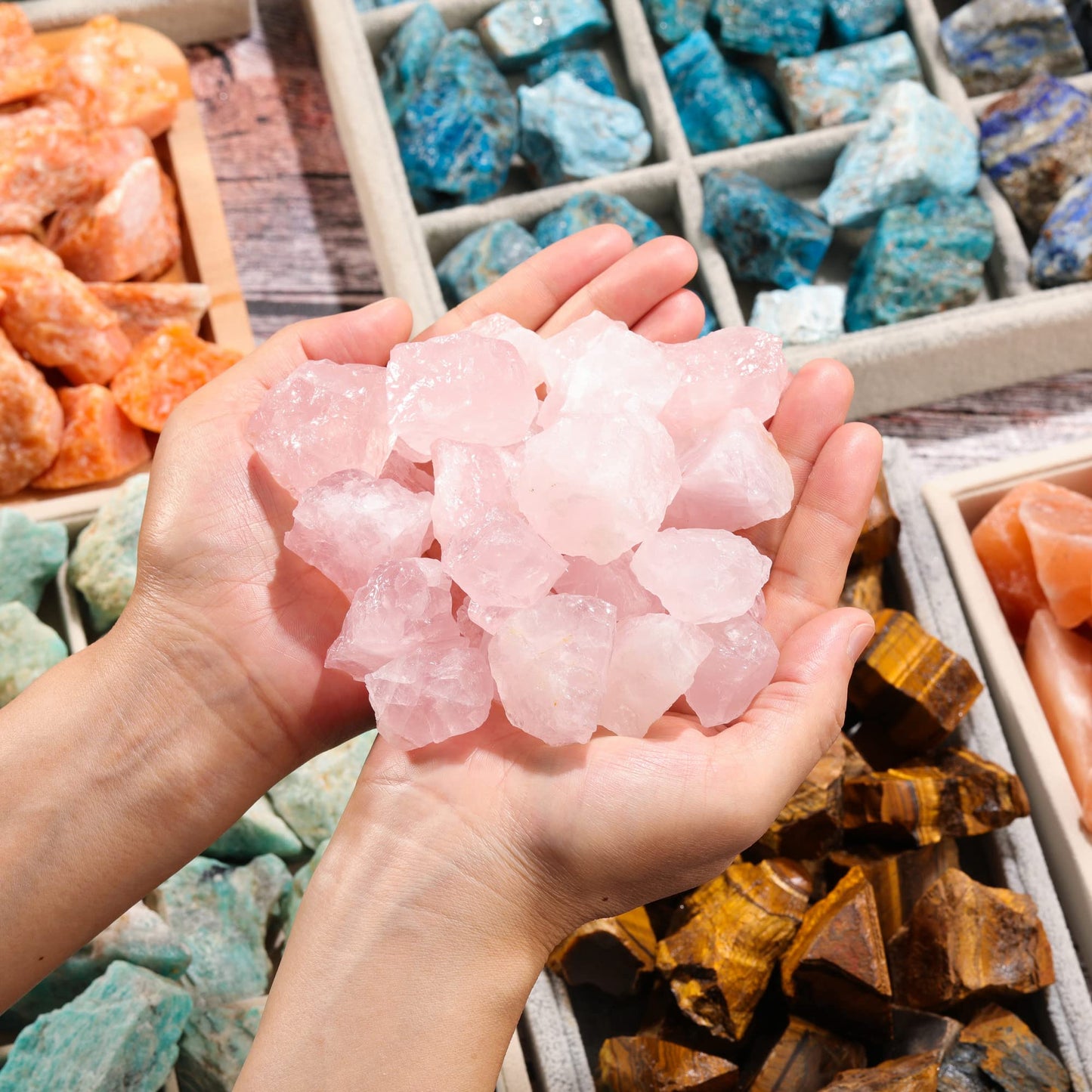 Top Plaza Bulk Rose Quartz Healing Crystals Rough Stones - Large 1" Natural Raw Stones Crystal for Reiki Healing, Wicca, witchcraft, Tumbling, Cabbing, Fountain Rocks, Decoration, Polishing 0.5lb