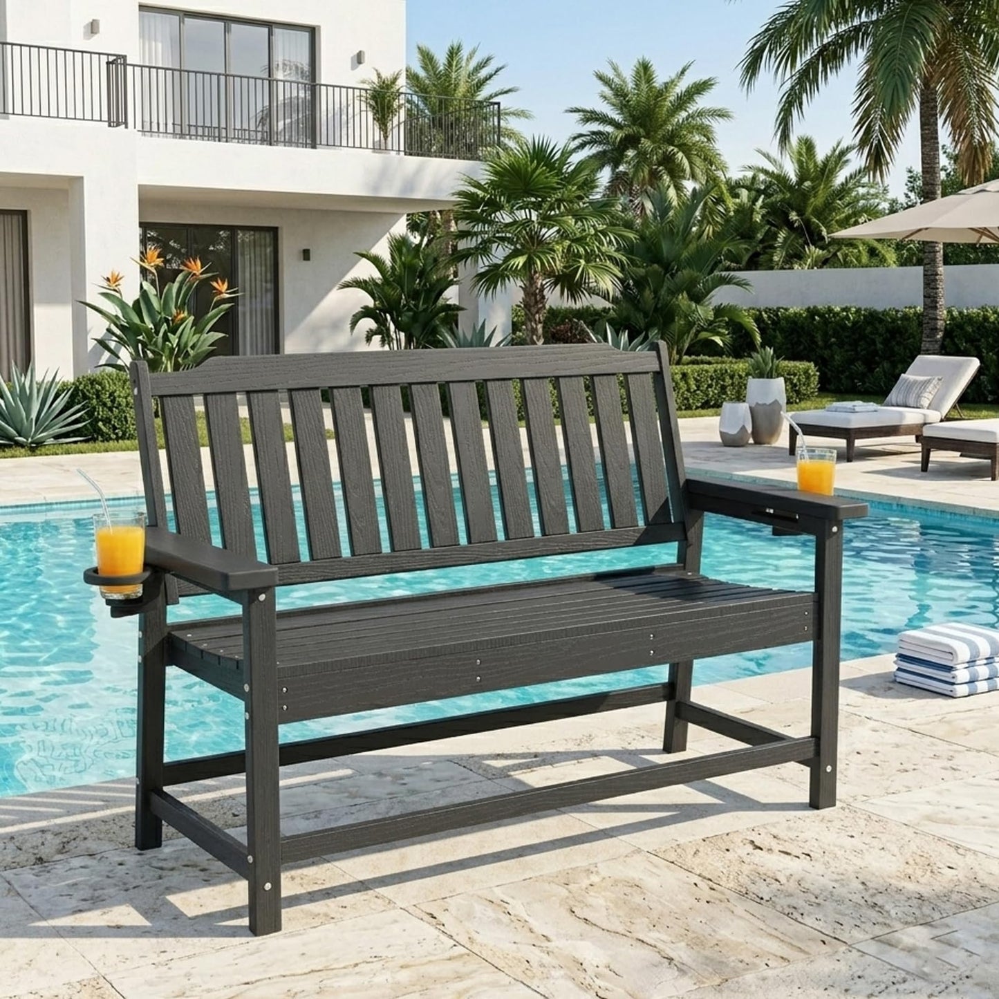 WACASA 48" Outdoor Bench, HDPE Weatherproof Porch Bench, 2-Person Garden Benches with 660 Lbs, Waterproof Patio Benches for Outside Balcony Deck Backyard, Grey